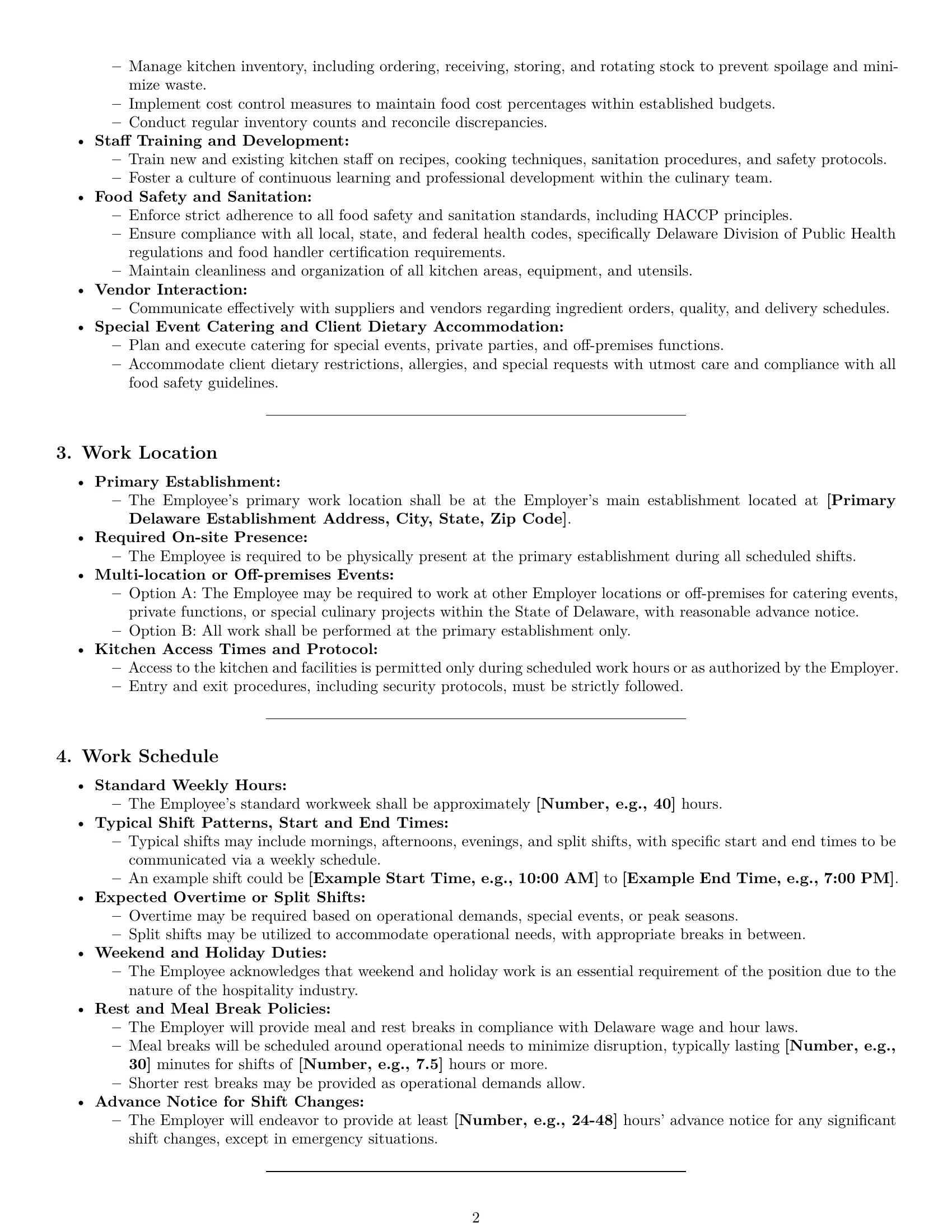 Preview page 2 of Pro Delaware chef employment contract template