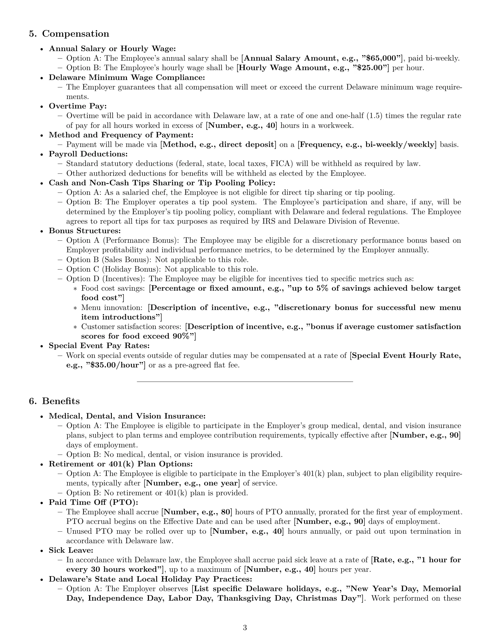 Preview page 3 of Pro Delaware chef employment contract template