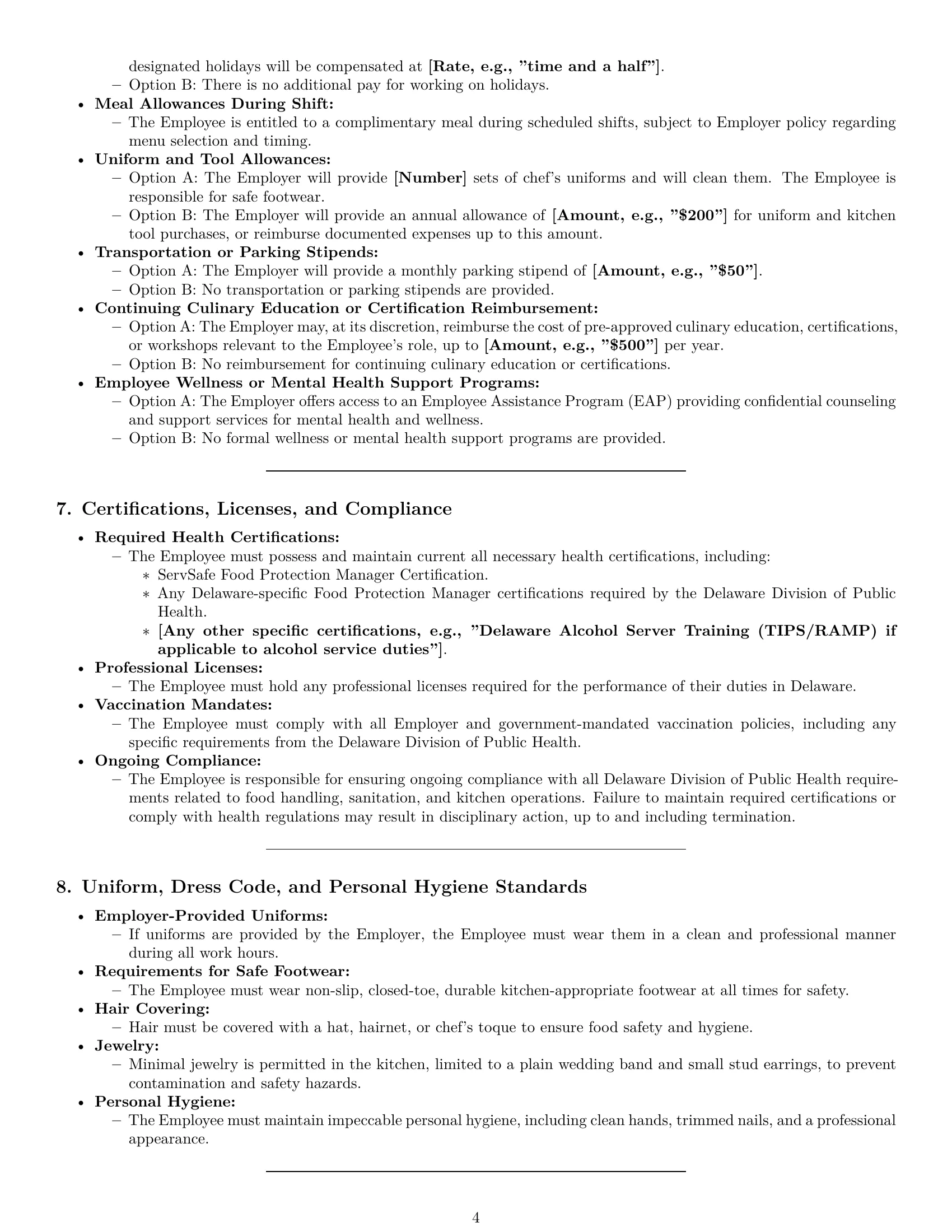 Preview page 4 of Pro Delaware chef employment contract template