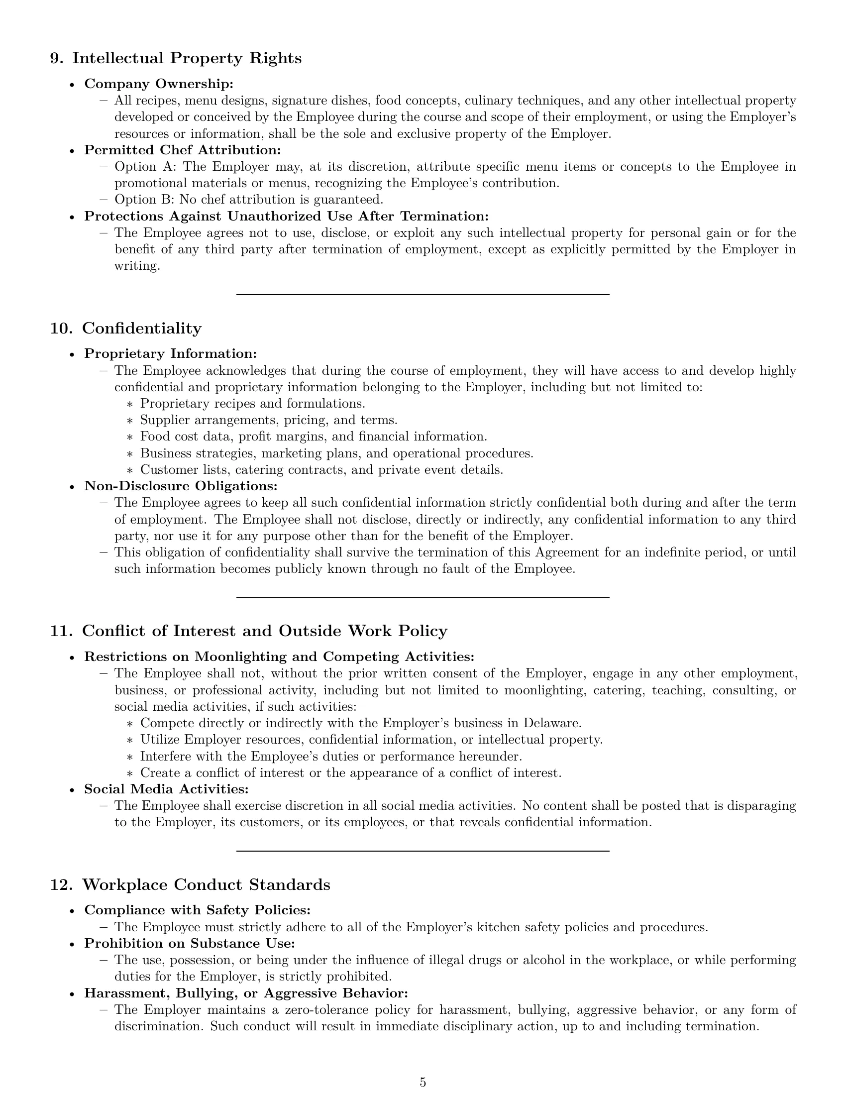 Preview page 5 of Pro Delaware chef employment contract template