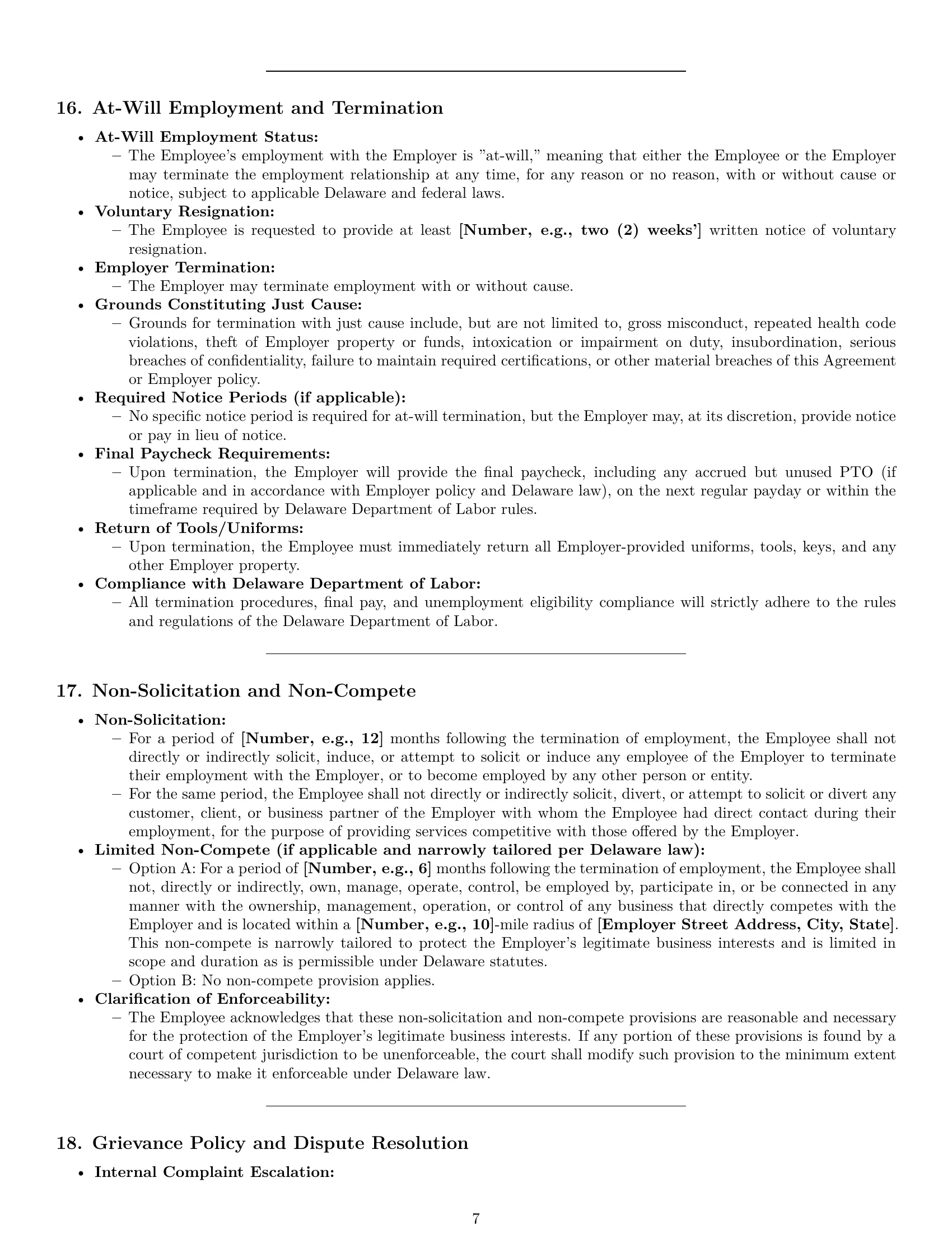 Preview page 7 of Pro Delaware chef employment contract template