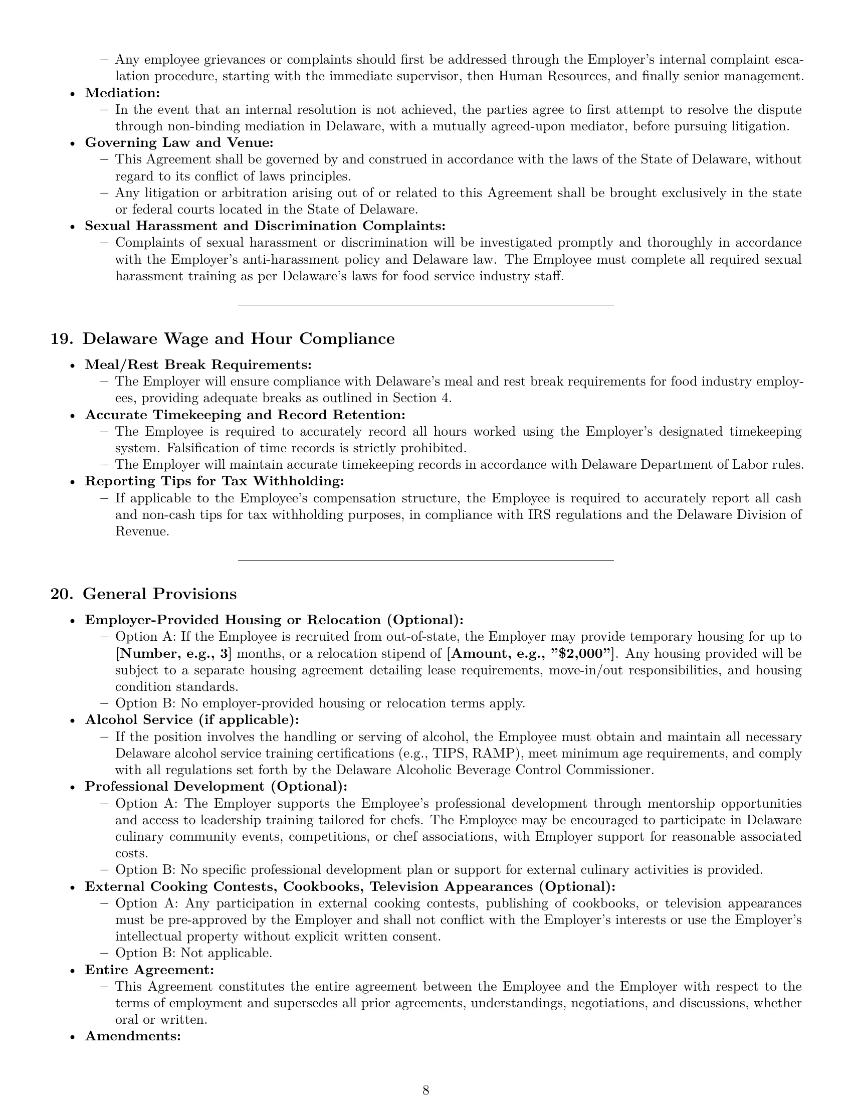Preview page 8 of Pro Delaware chef employment contract template