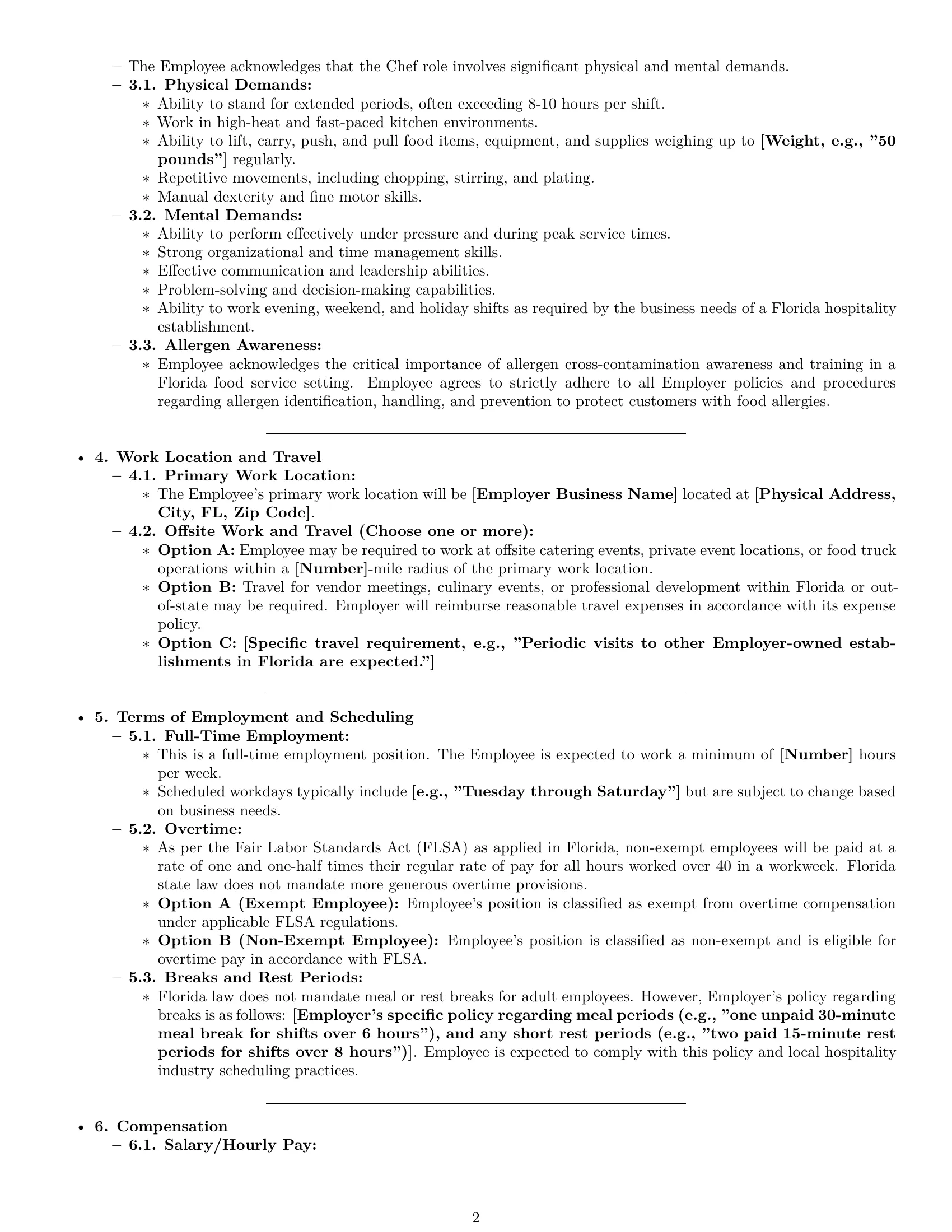 Preview page 2 of Pro Florida chef employment contract template