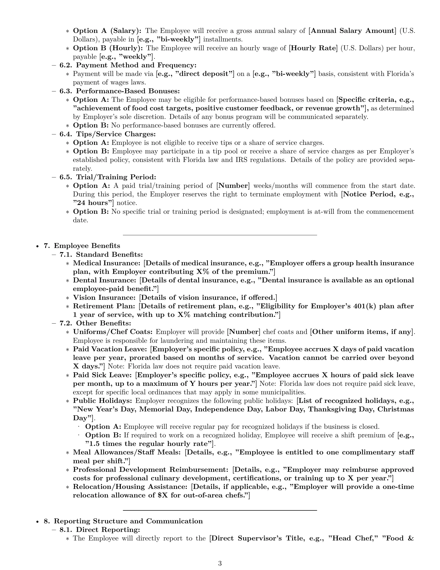 Preview page 3 of Pro Florida chef employment contract template