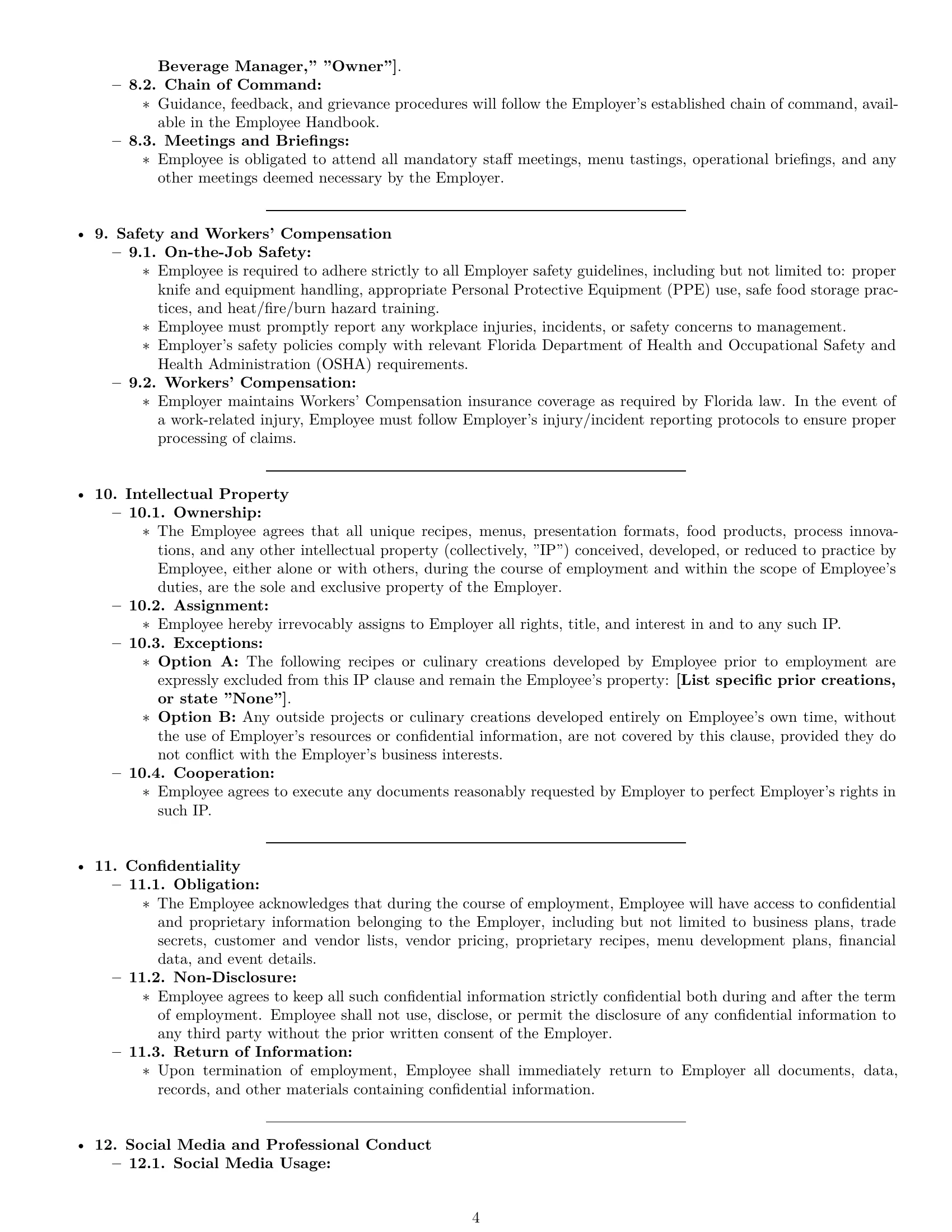 Preview page 4 of Pro Florida chef employment contract template