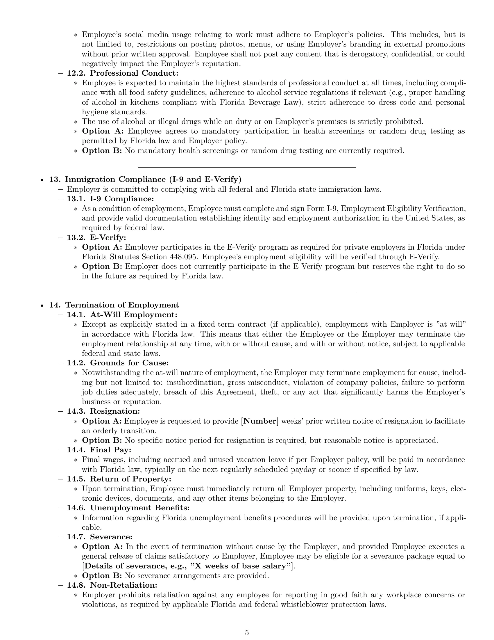 Preview page 5 of Pro Florida chef employment contract template
