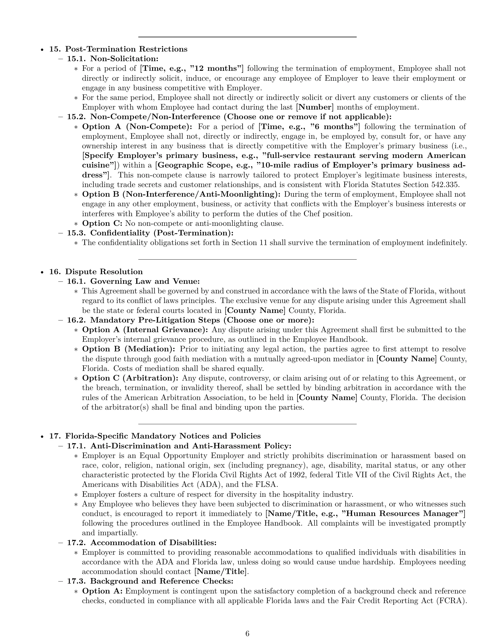 Preview page 6 of Pro Florida chef employment contract template
