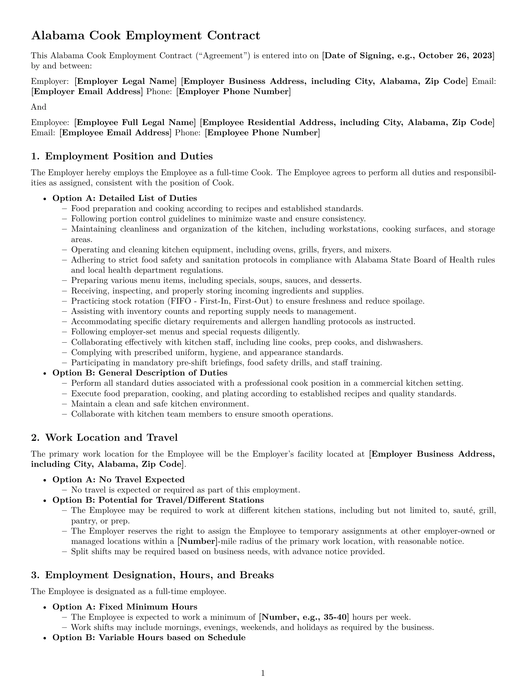 Preview page 1 of Pro Alabama cook employment contract template