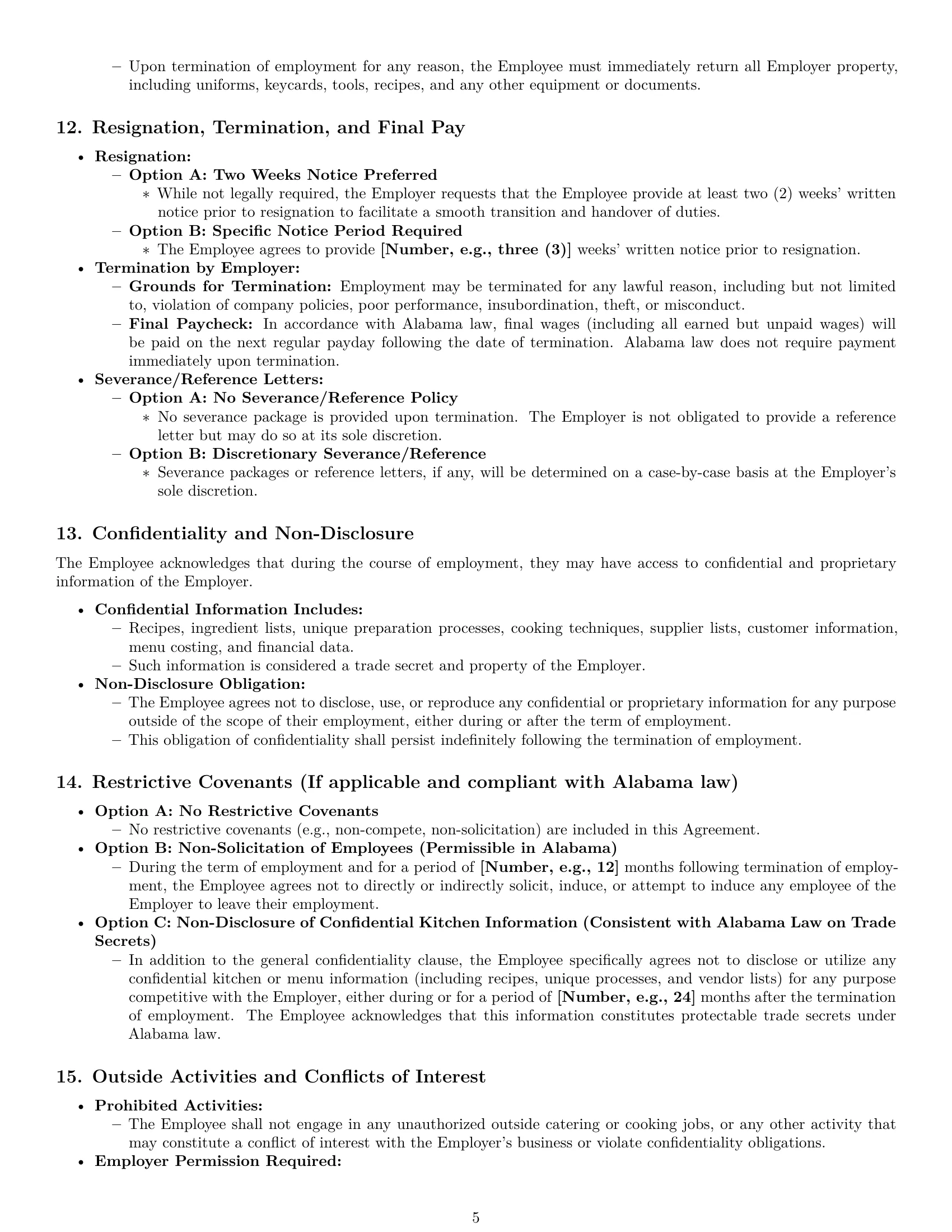 Preview page 5 of Pro Alabama cook employment contract template