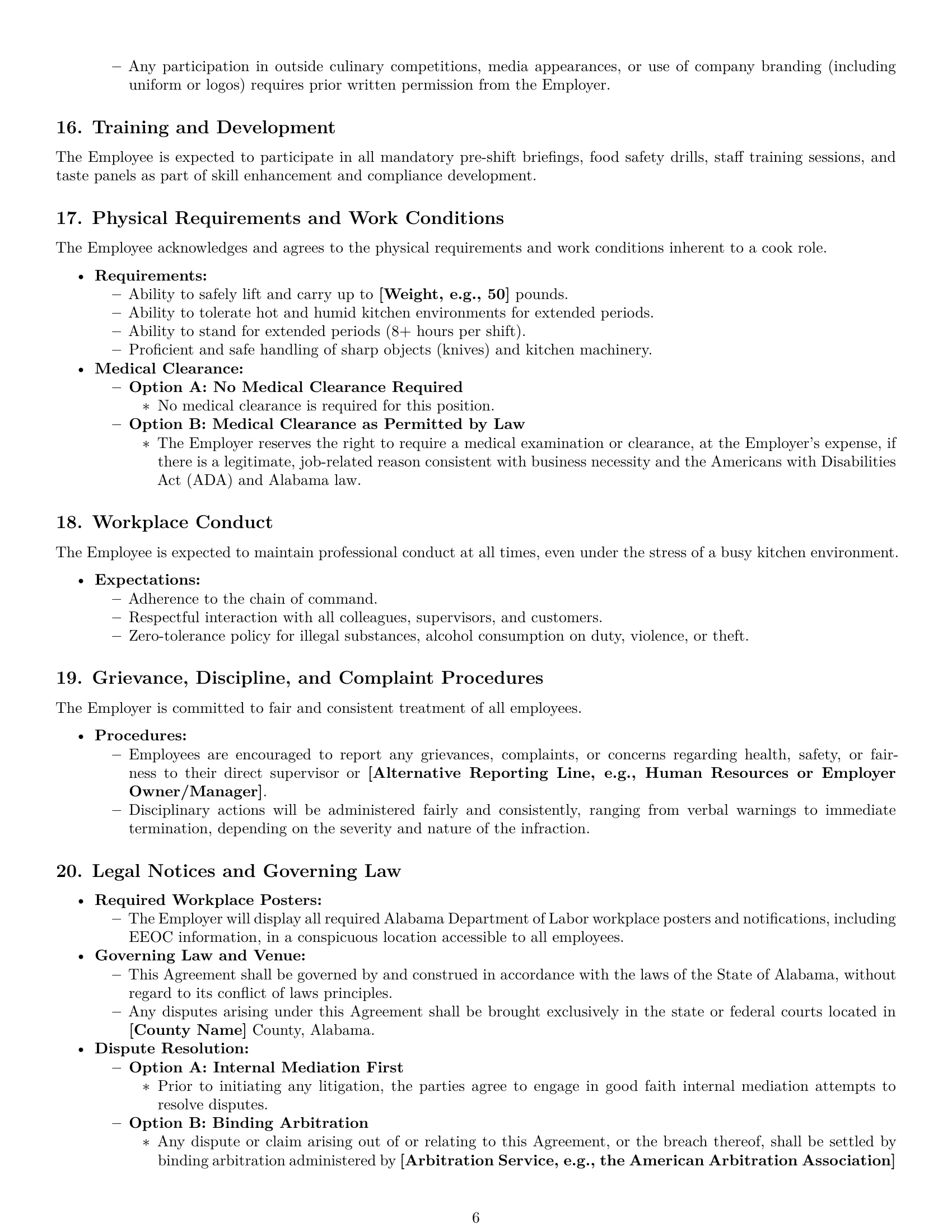 Preview page 6 of Pro Alabama cook employment contract template