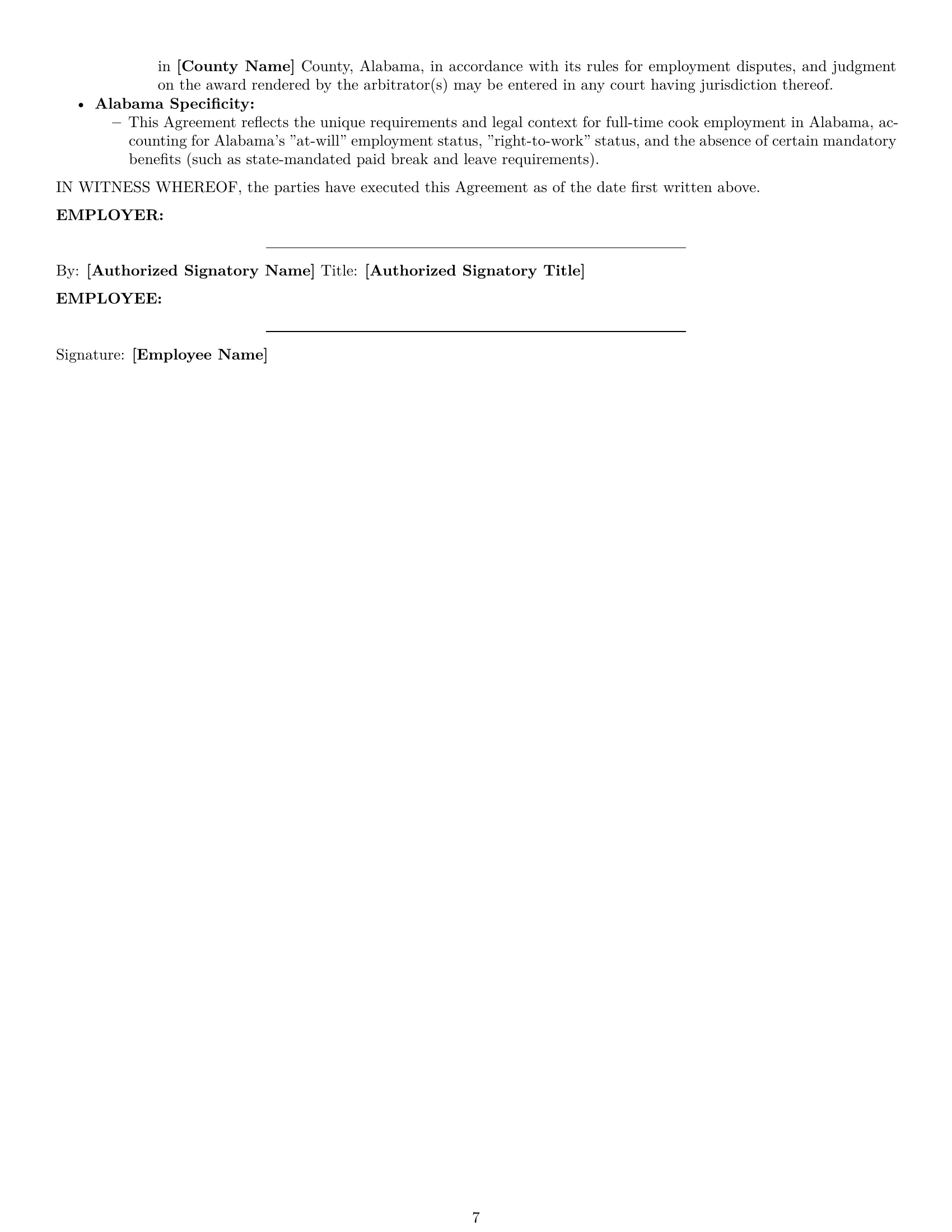 Preview page 7 of Pro Alabama cook employment contract template