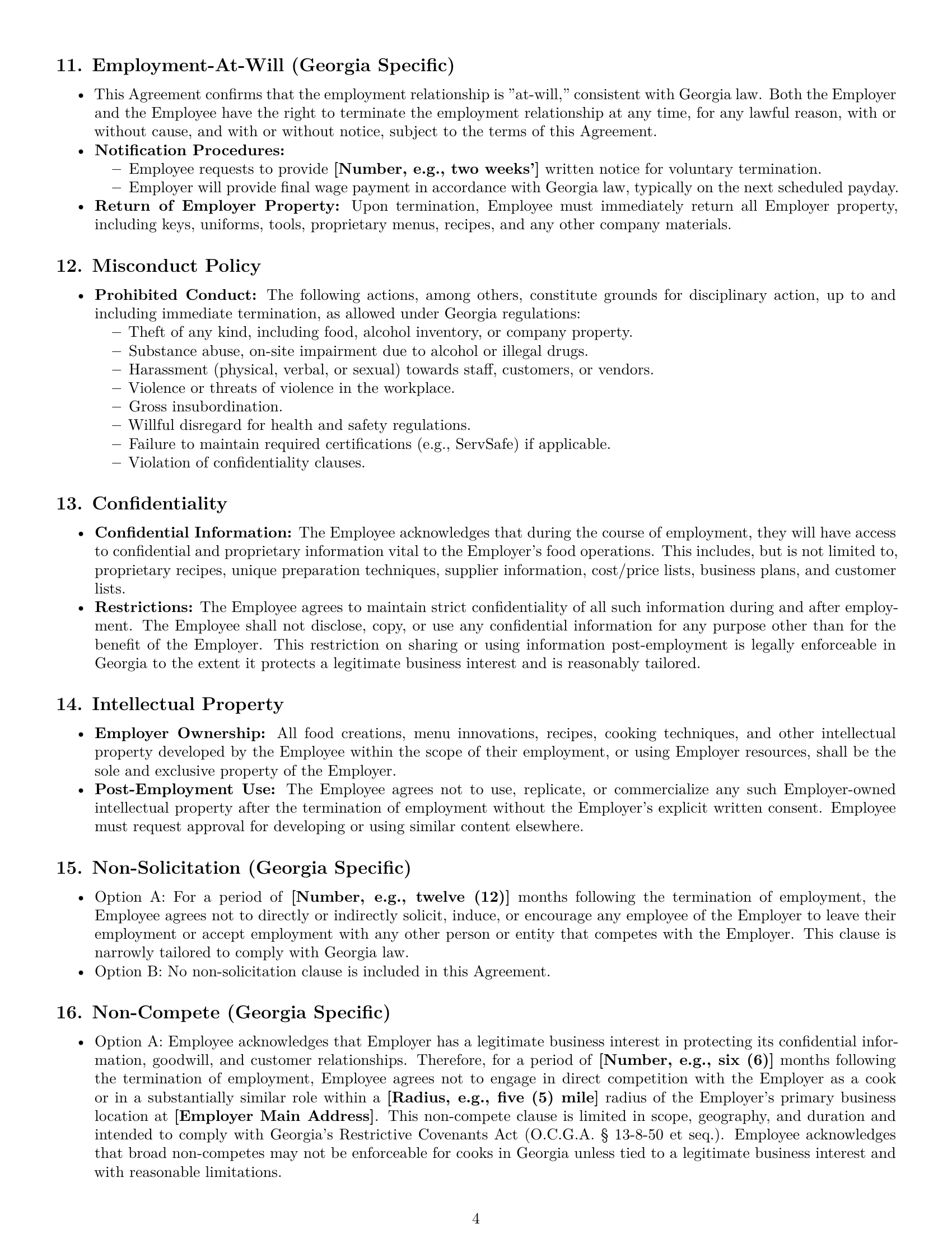 Preview page 4 of Pro Georgia cook employment contract template