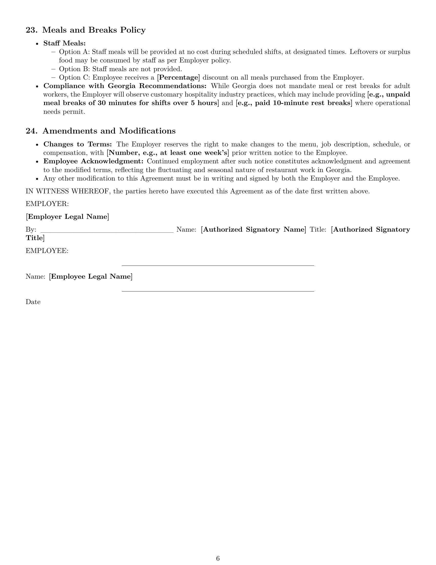 Preview page 6 of Pro Georgia cook employment contract template