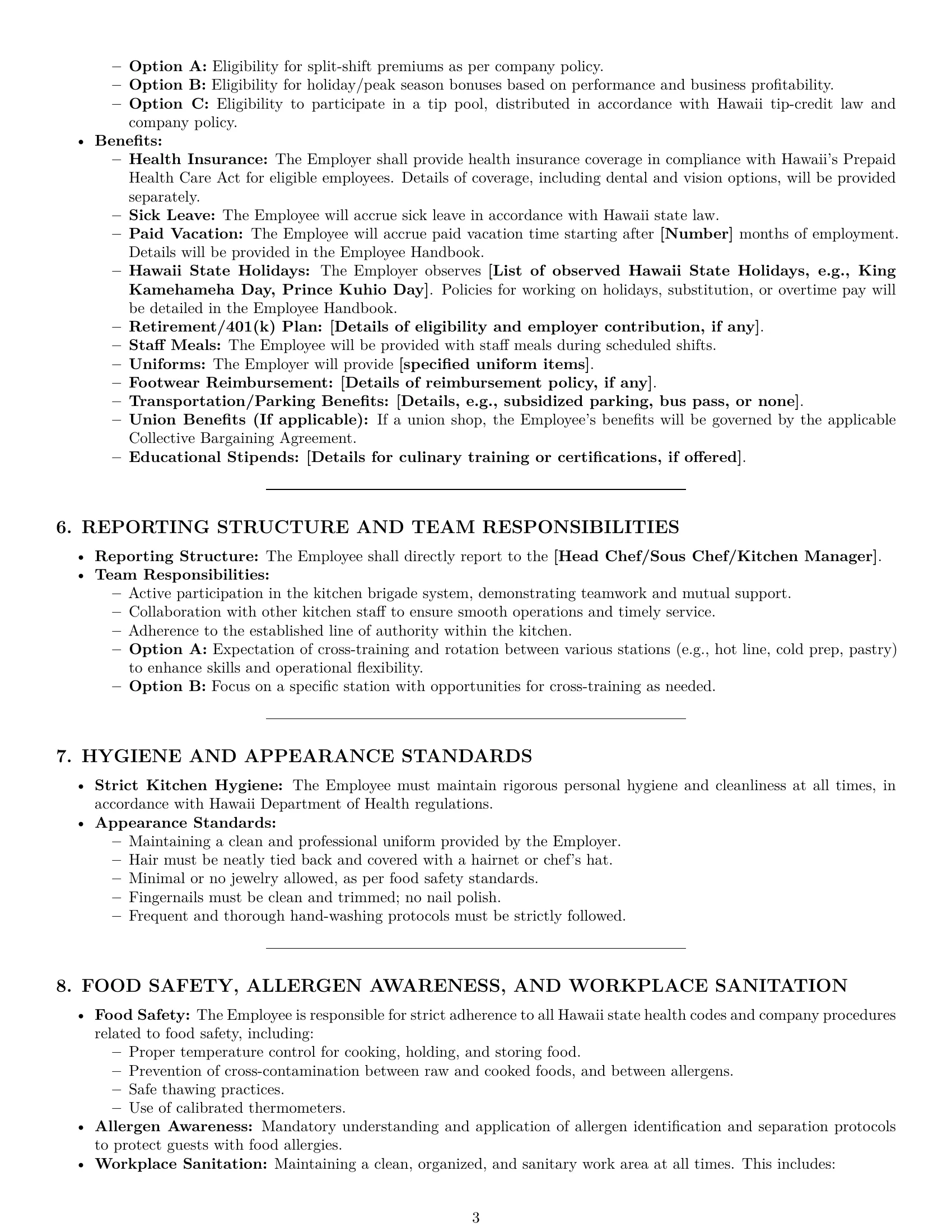 Preview page 3 of Pro Hawaii cook employment contract template