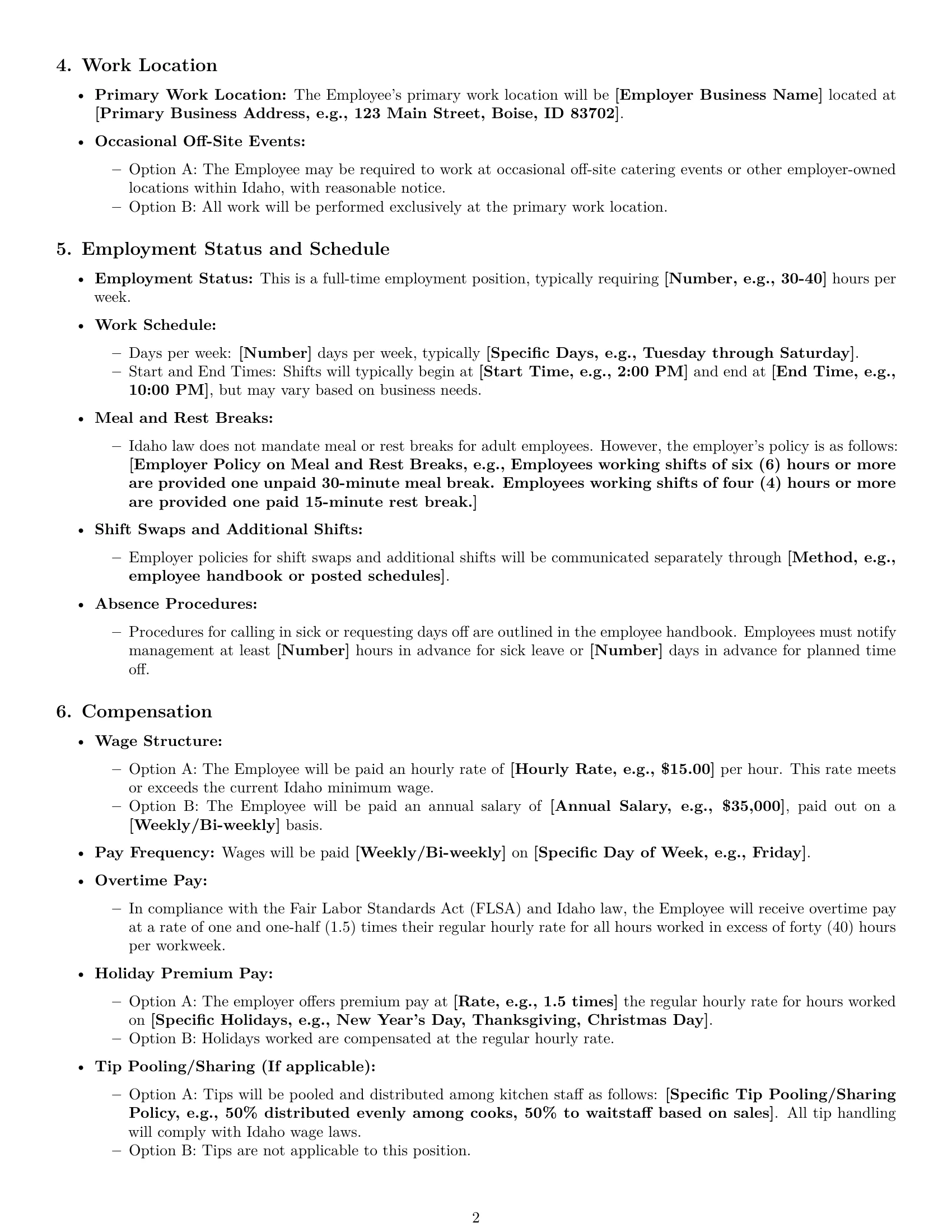 Preview page 2 of Pro Idaho cook employment contract template