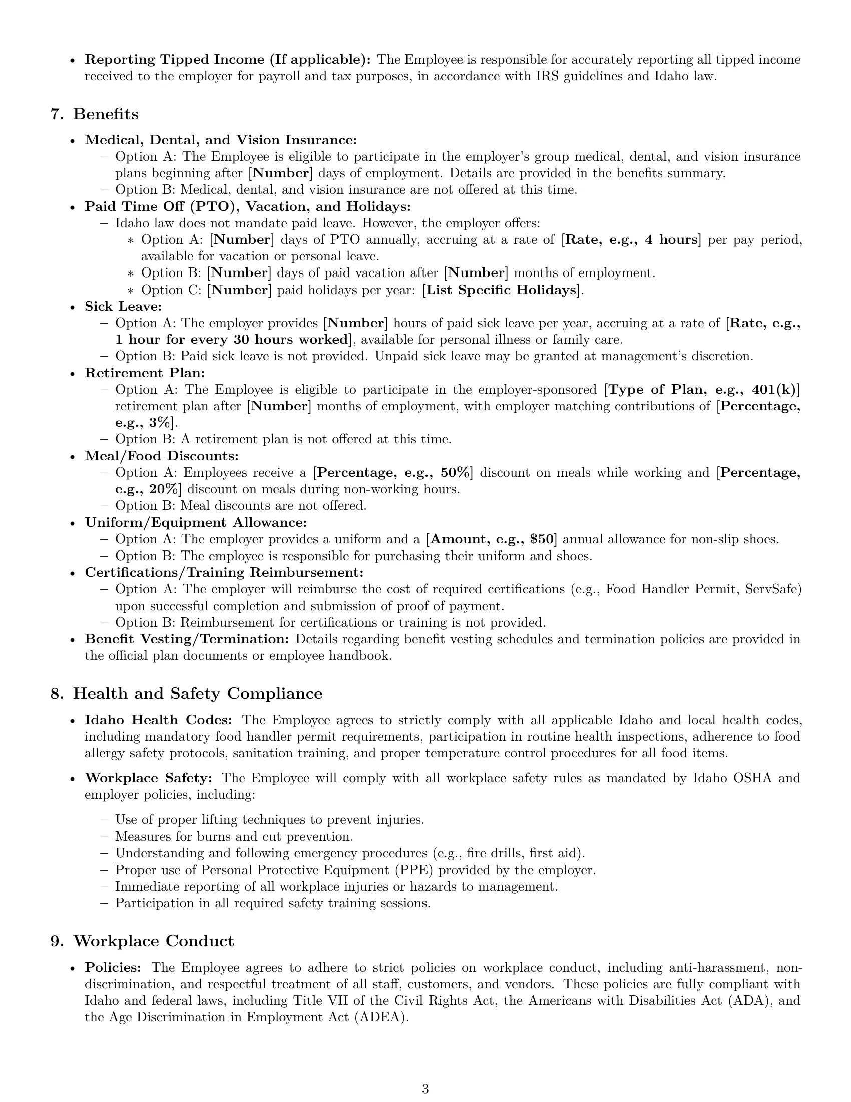 Preview page 3 of Pro Idaho cook employment contract template
