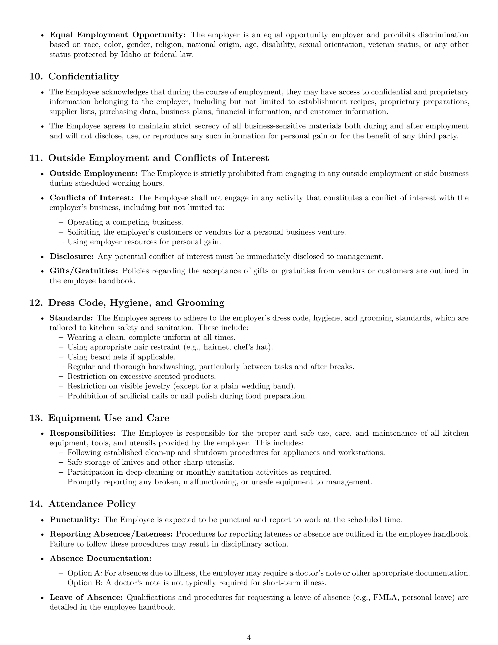 Preview page 4 of Pro Idaho cook employment contract template