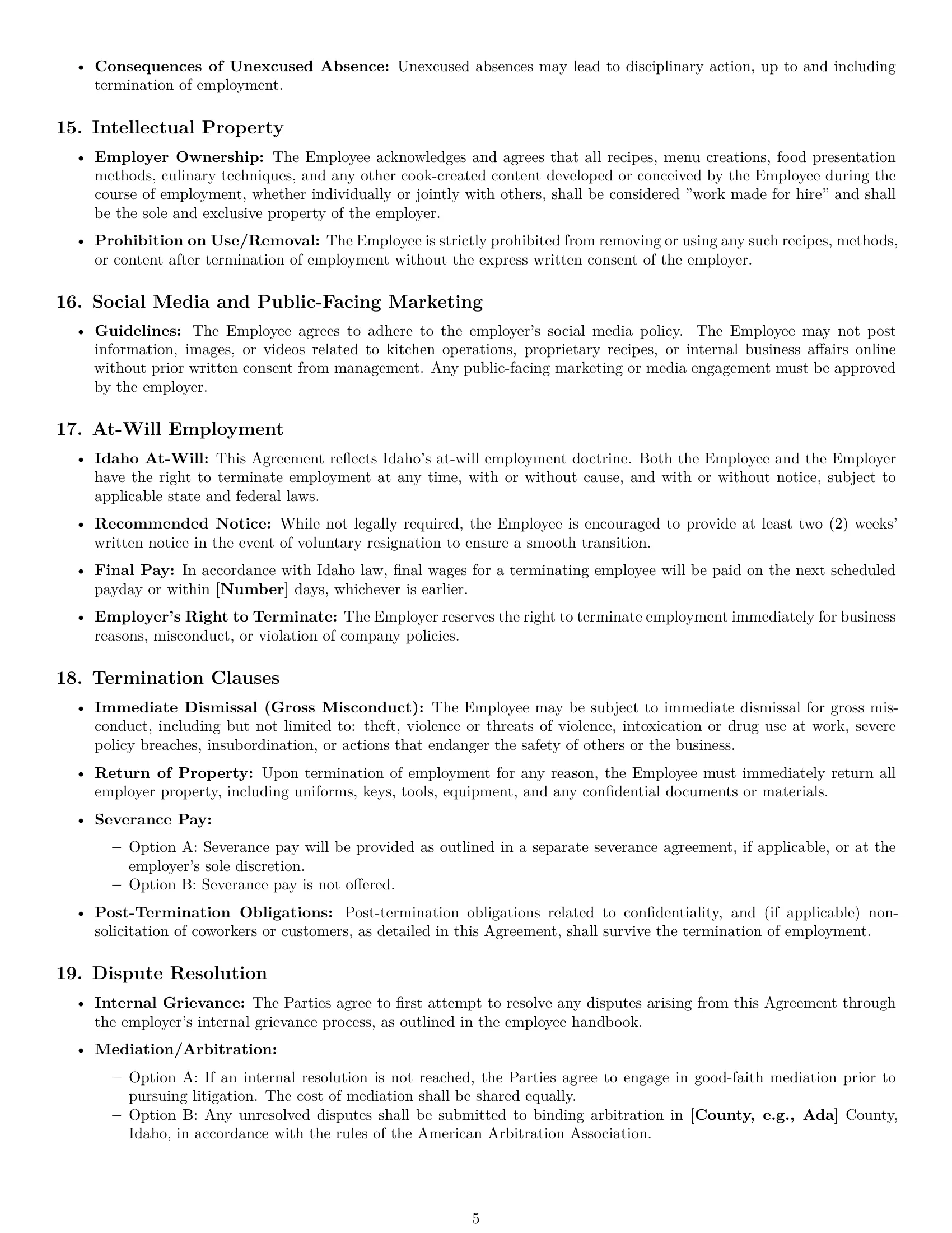 Preview page 5 of Pro Idaho cook employment contract template