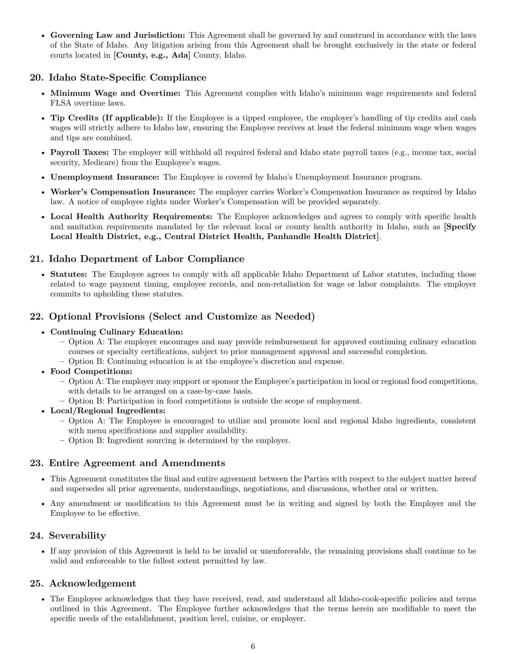 Preview page 6 of Pro Idaho cook employment contract template
