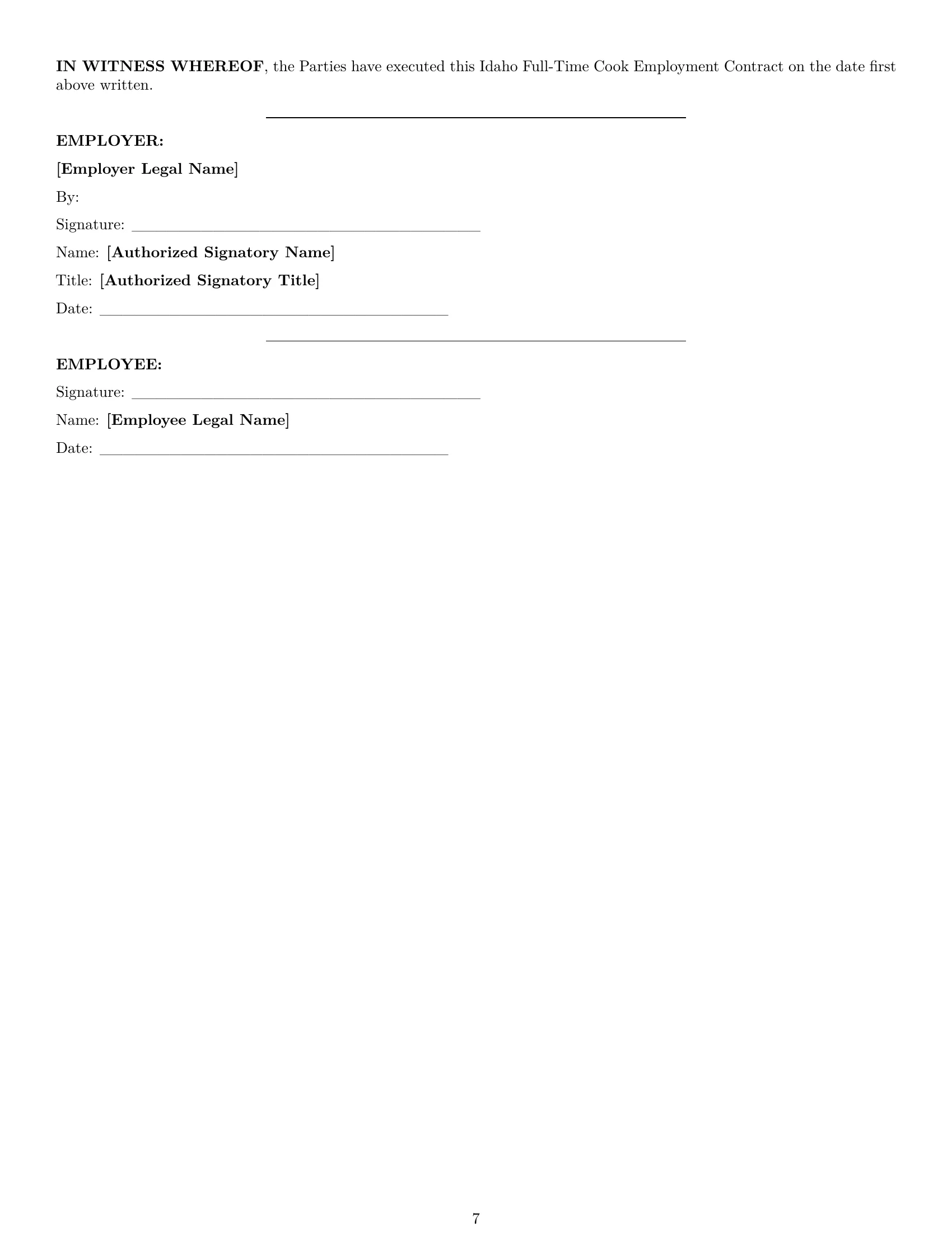Preview page 7 of Pro Idaho cook employment contract template