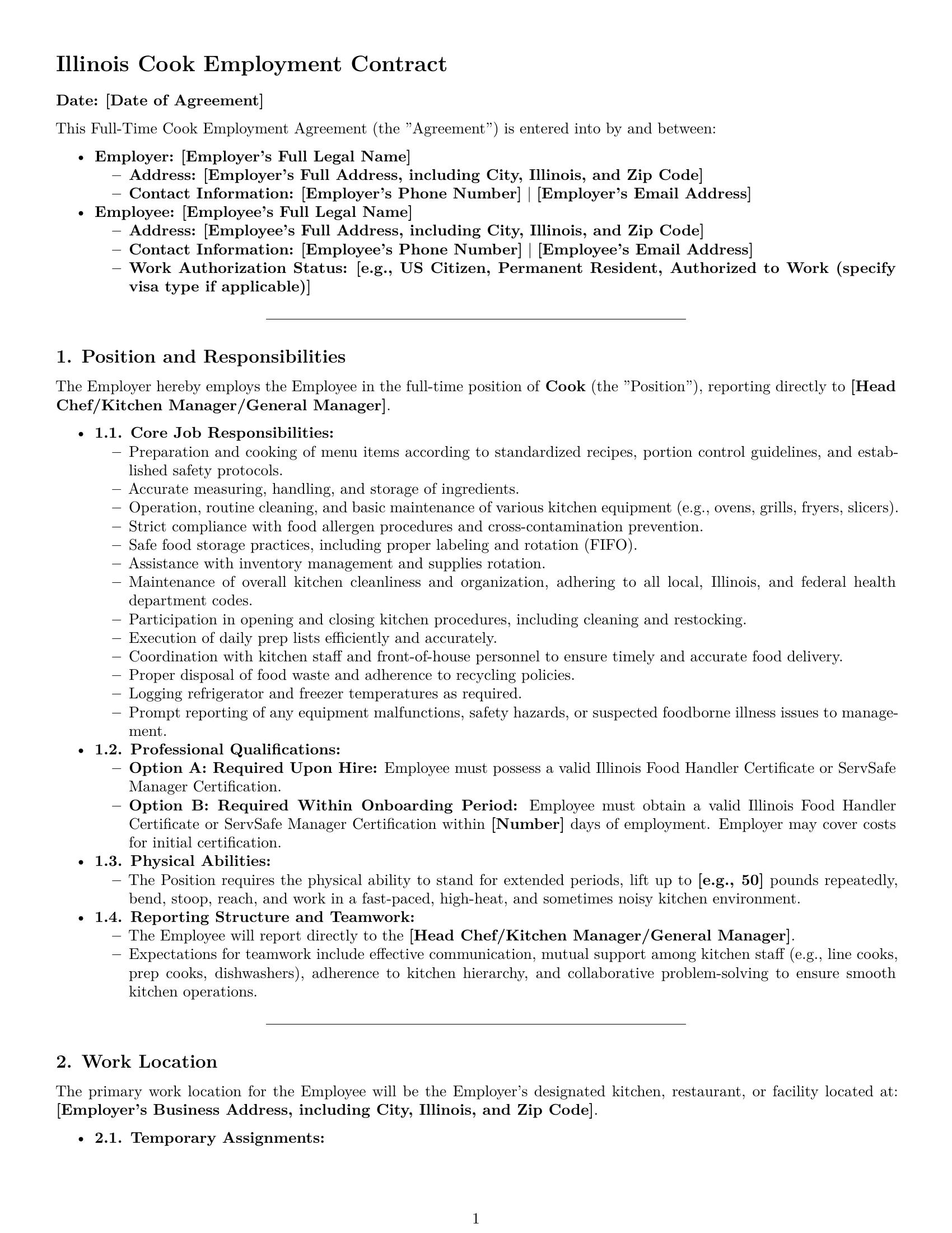 Preview page 1 of Pro Illinois cook employment contract template
