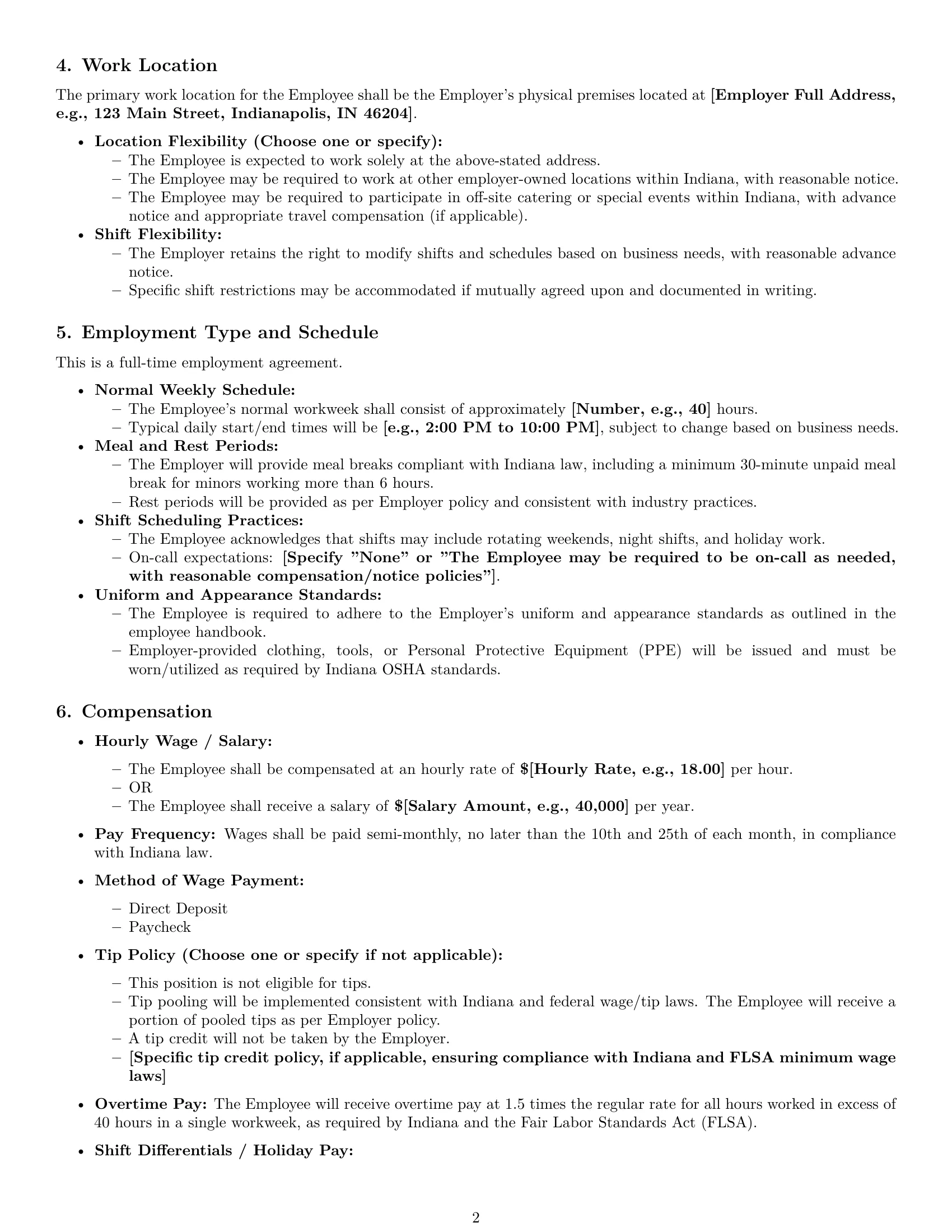 Preview page 2 of Pro Indiana cook employment contract template