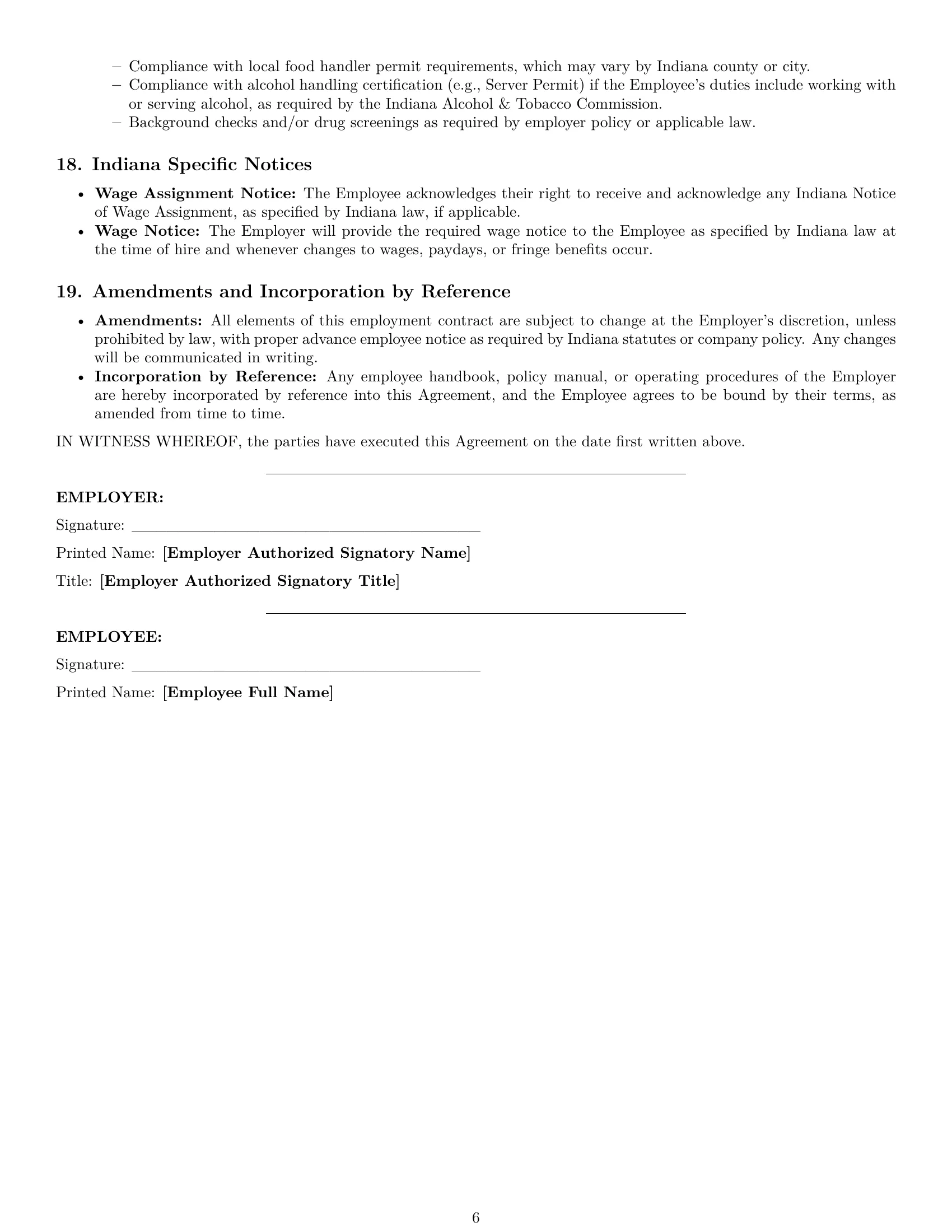 Preview page 6 of Pro Indiana cook employment contract template