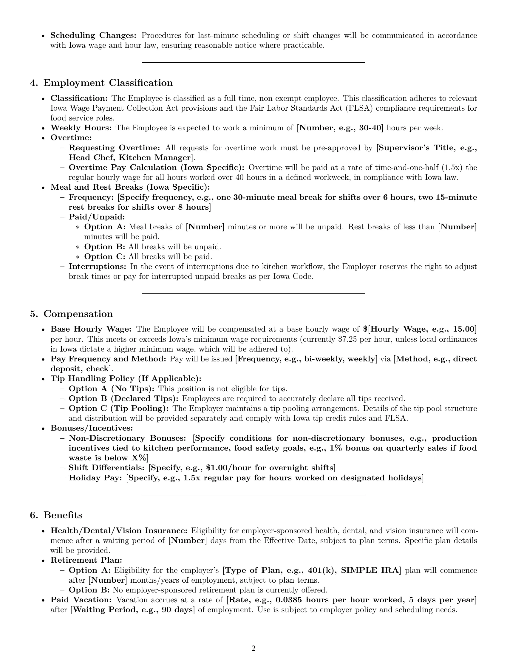 Preview page 2 of Pro Iowa cook employment contract template