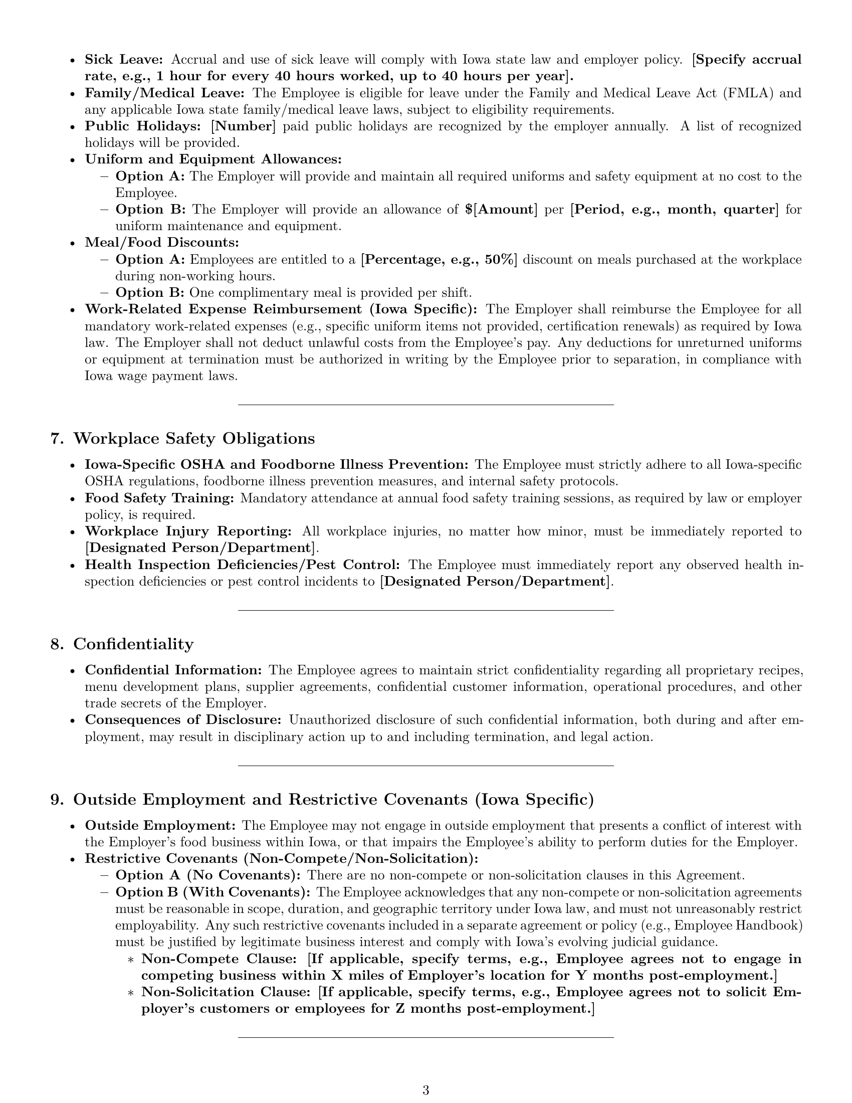 Preview page 3 of Pro Iowa cook employment contract template