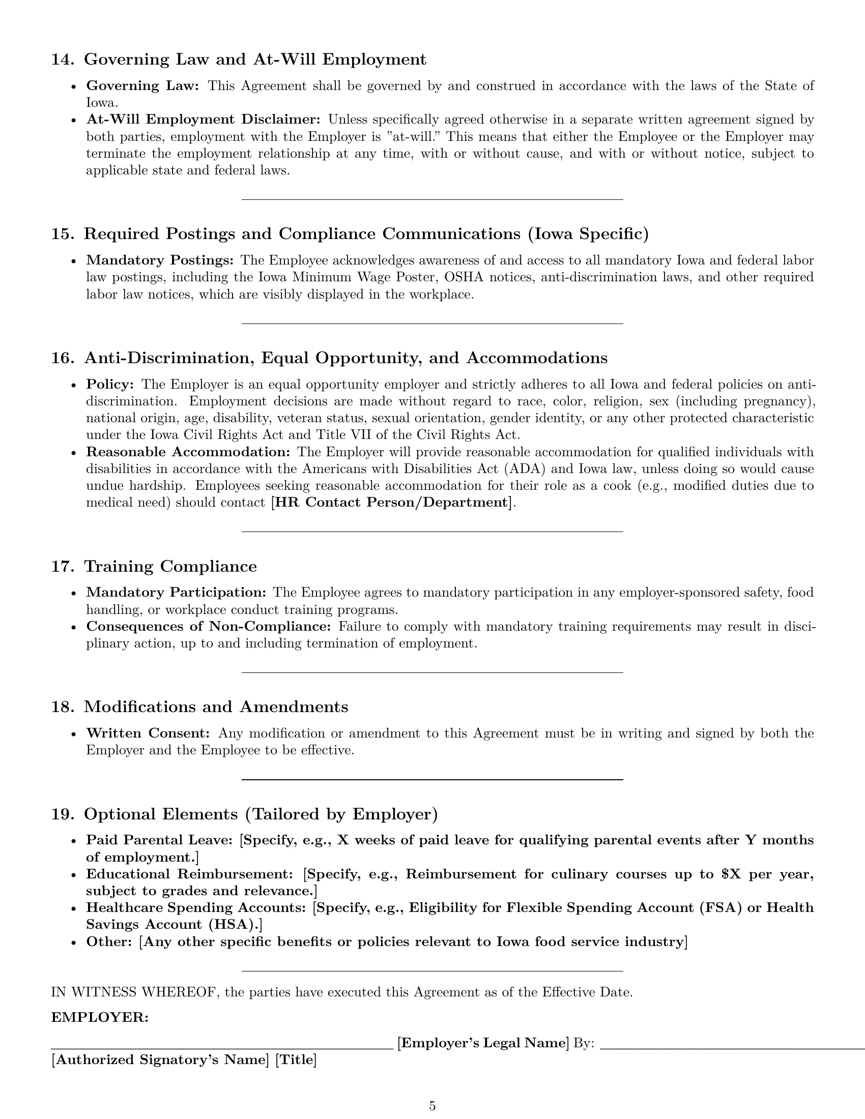 Preview page 5 of Pro Iowa cook employment contract template