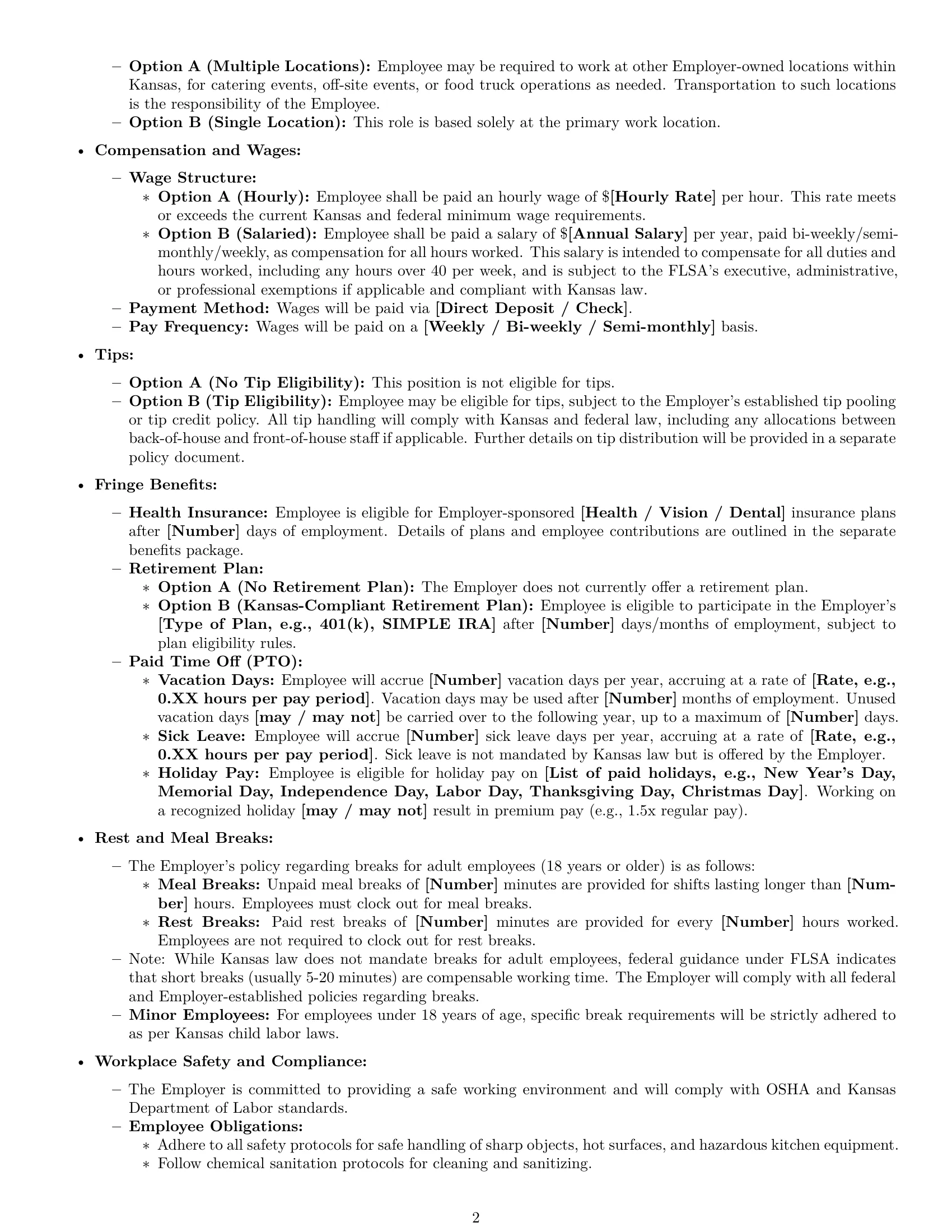 Preview page 2 of Pro Kansas cook employment contract template