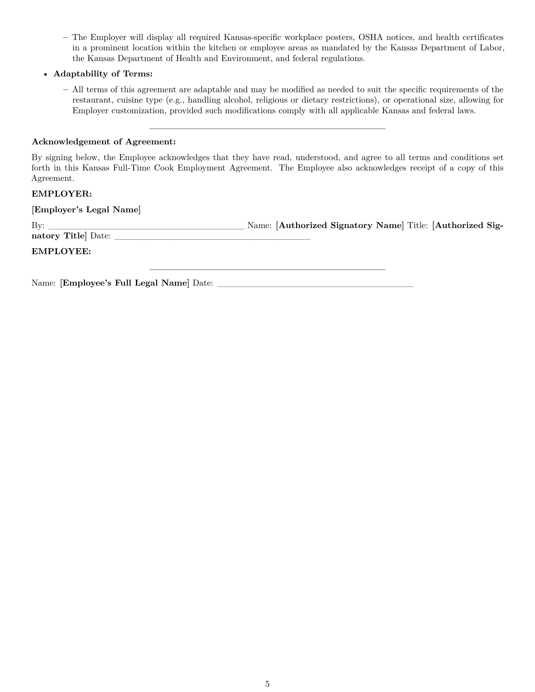 Preview page 5 of Pro Kansas cook employment contract template