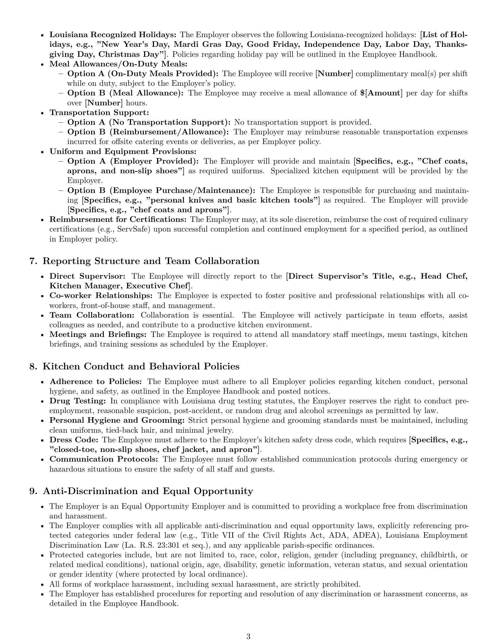 Preview page 3 of Pro Louisiana cook employment contract template