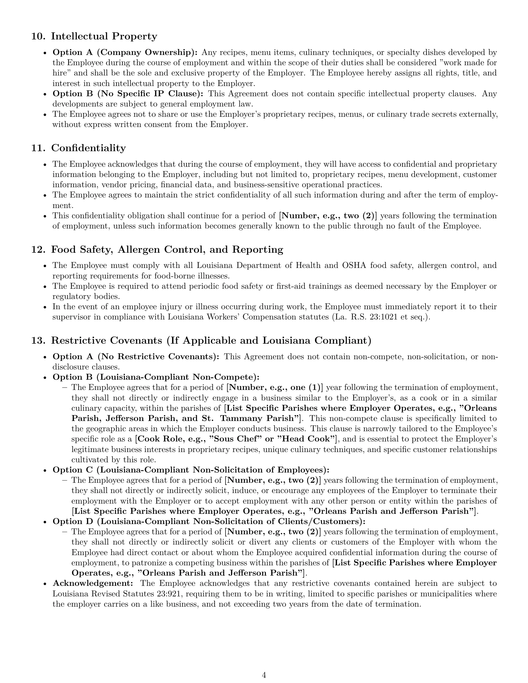 Preview page 4 of Pro Louisiana cook employment contract template