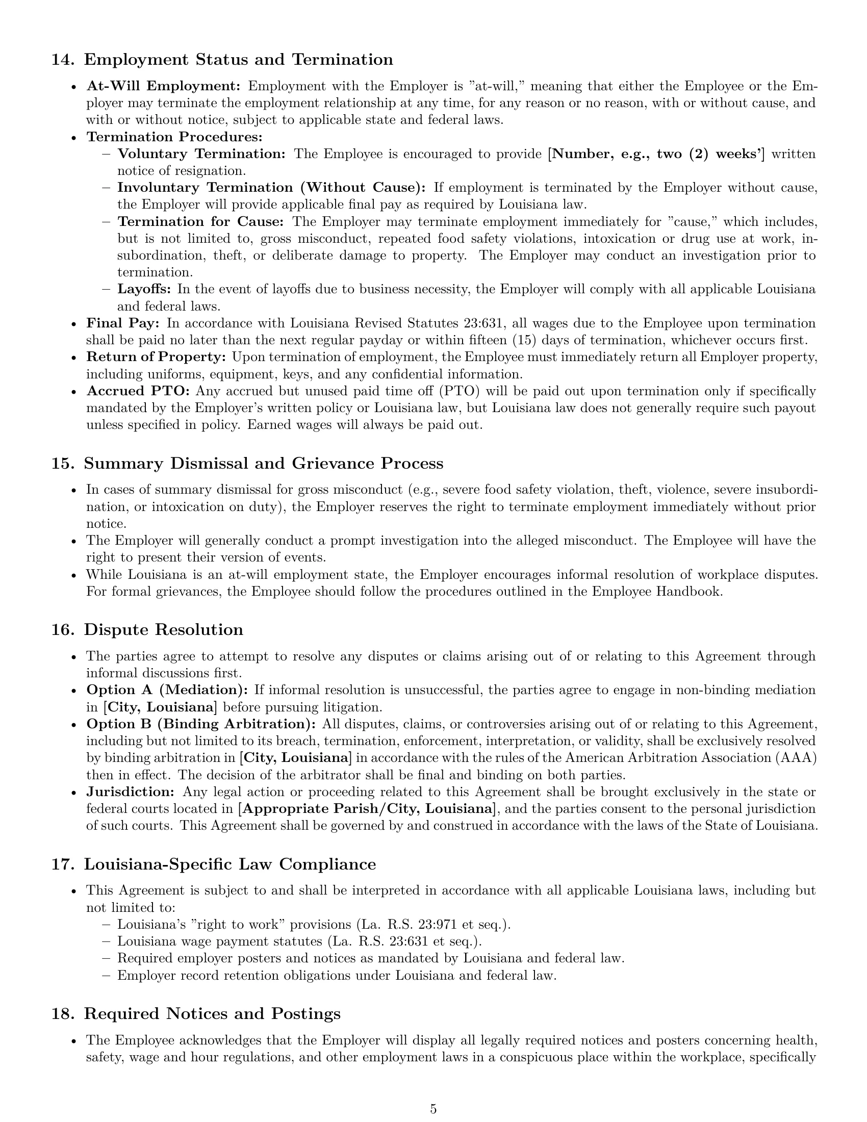Preview page 5 of Pro Louisiana cook employment contract template
