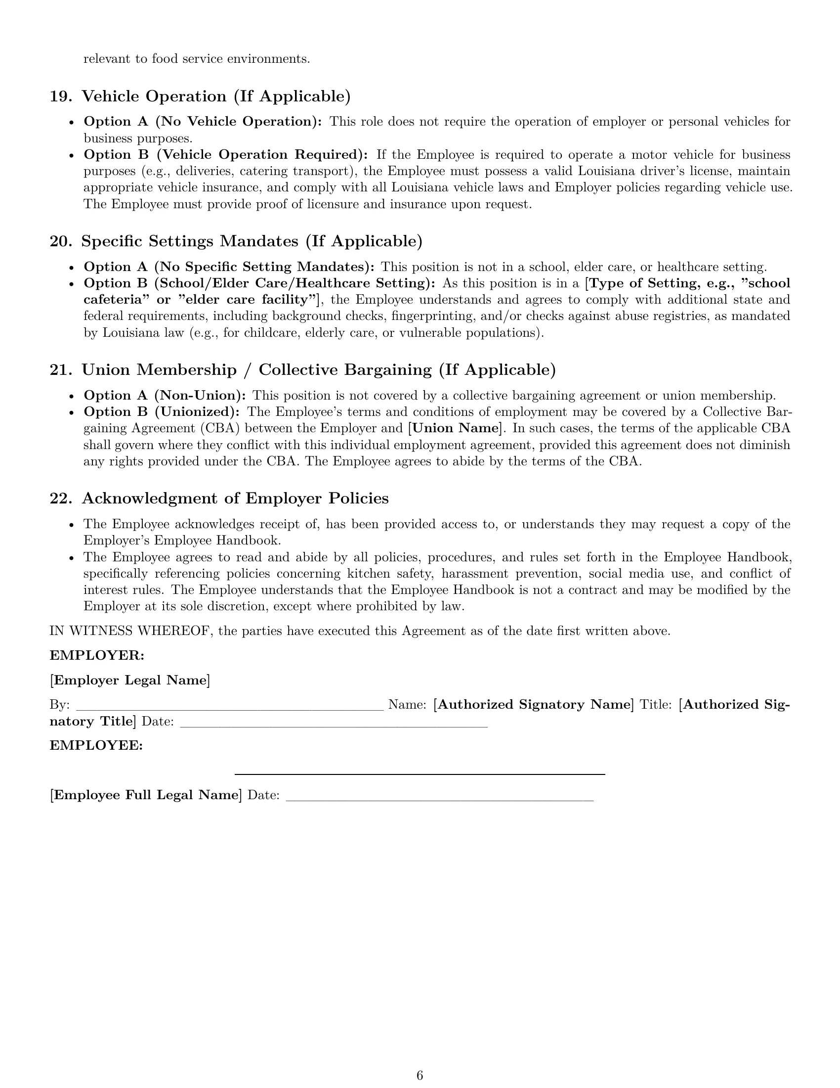 Preview page 6 of Pro Louisiana cook employment contract template