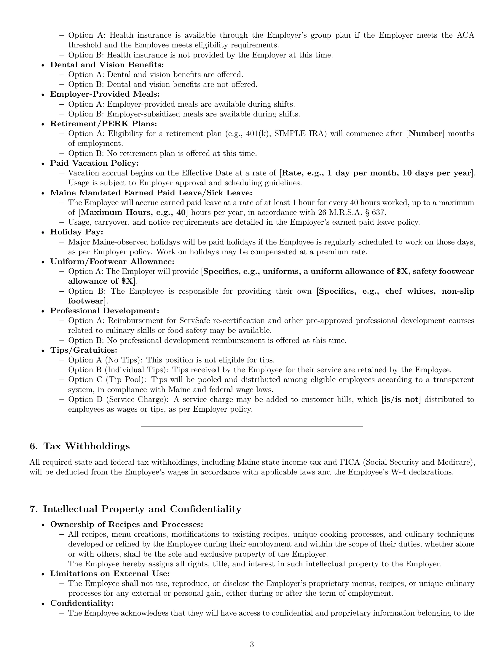 Preview page 3 of Pro Maine cook employment contract template