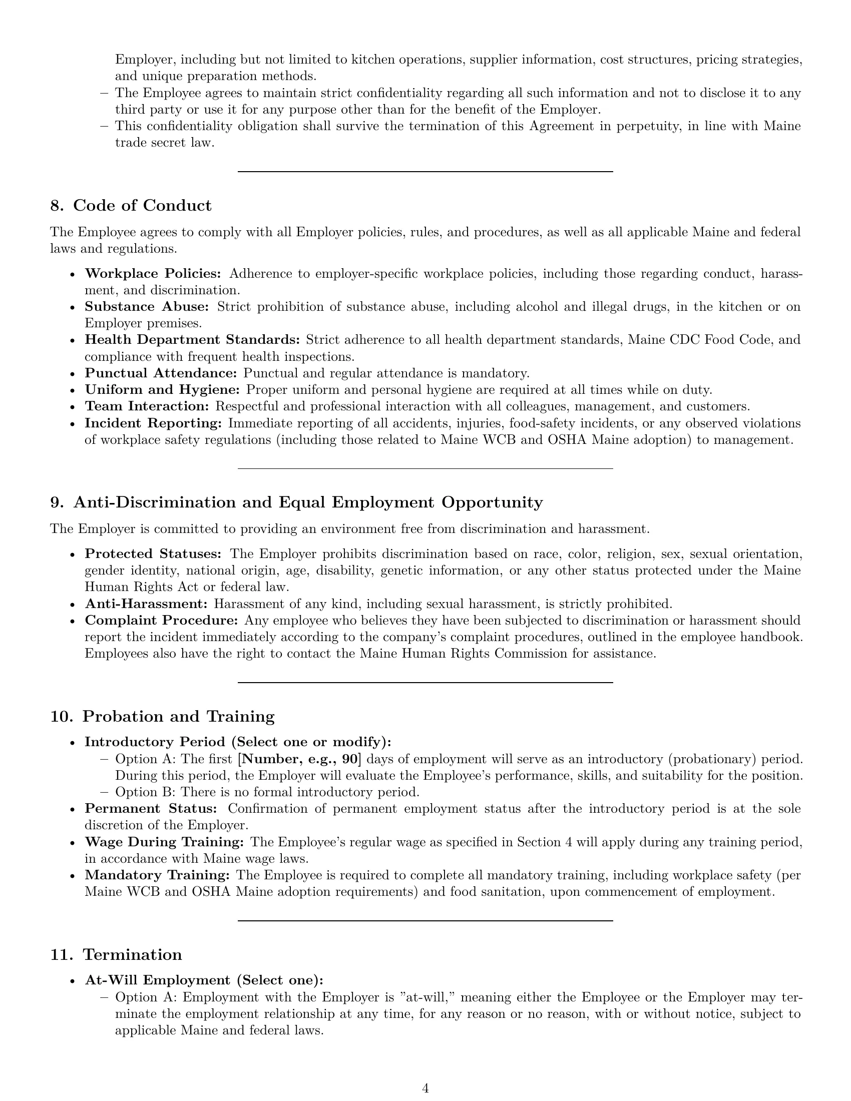 Preview page 4 of Pro Maine cook employment contract template