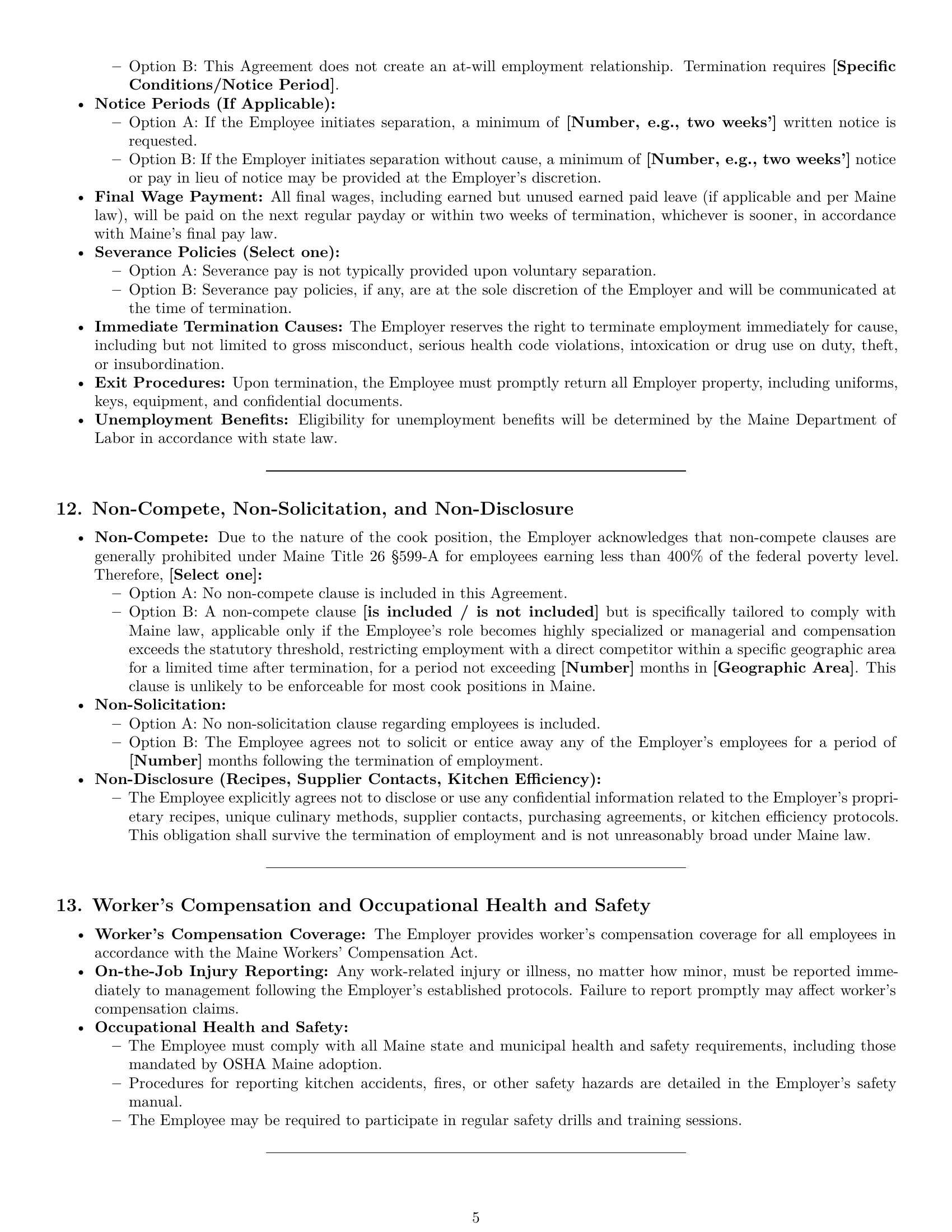 Preview page 5 of Pro Maine cook employment contract template