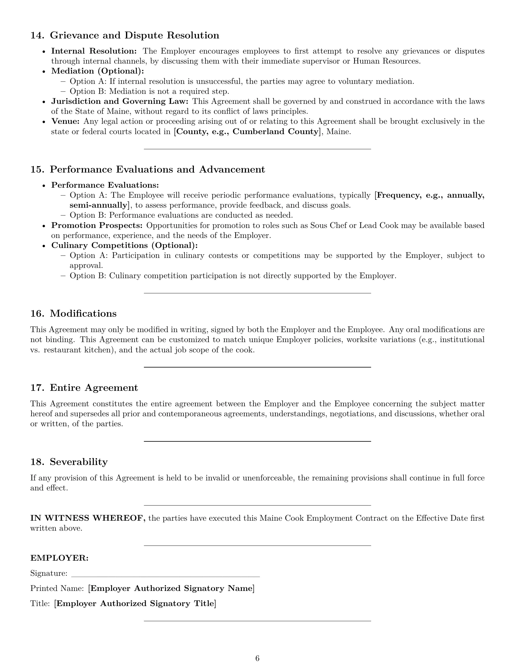 Preview page 6 of Pro Maine cook employment contract template