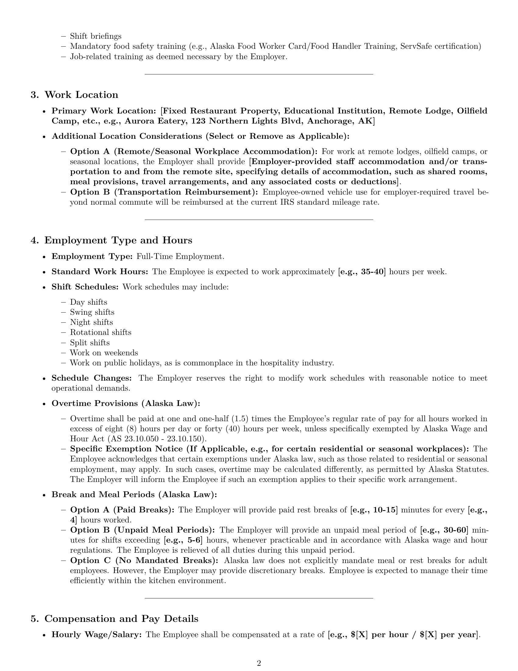 Preview page 2 of Pro Alaska cook employment contract template