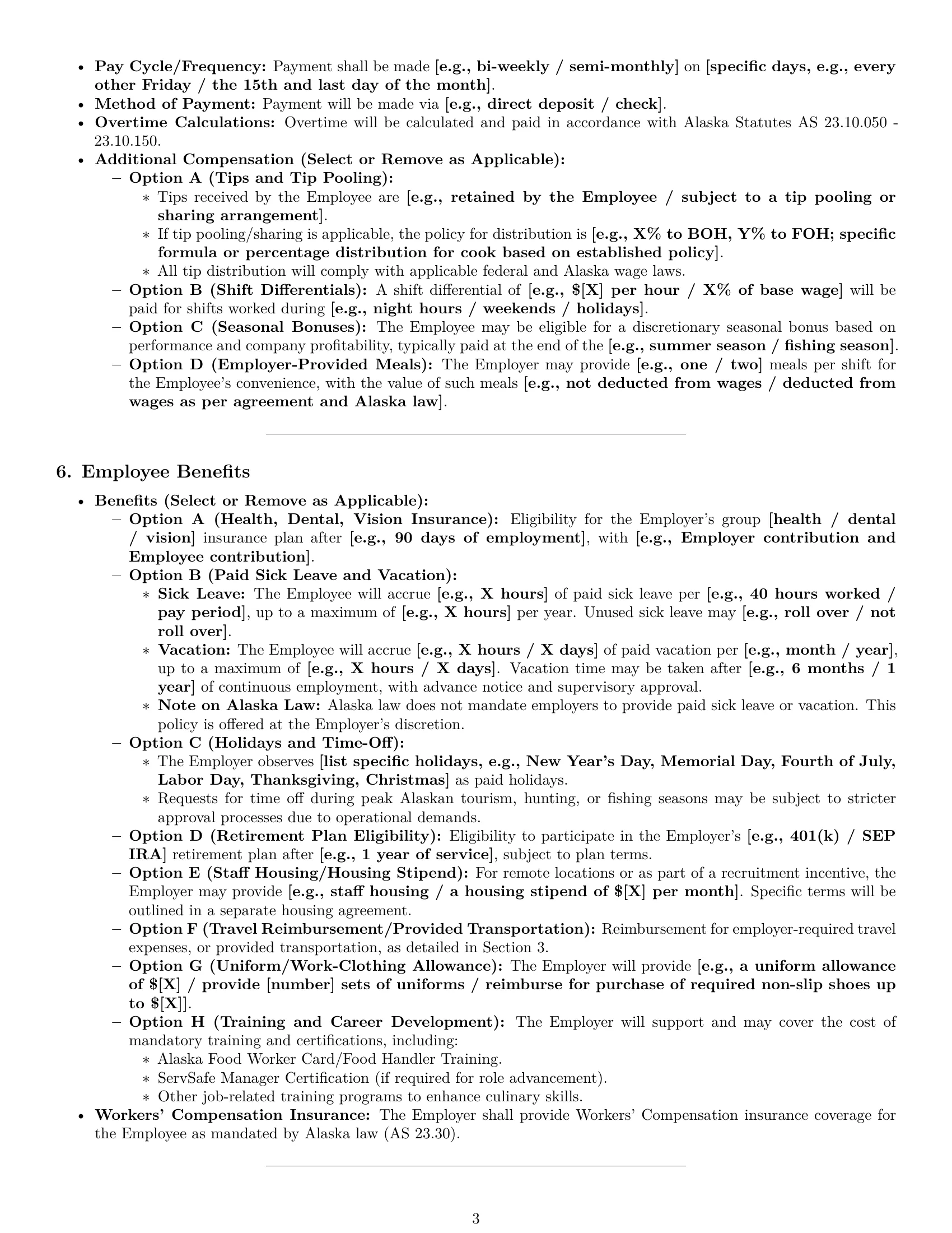 Preview page 3 of Pro Alaska cook employment contract template