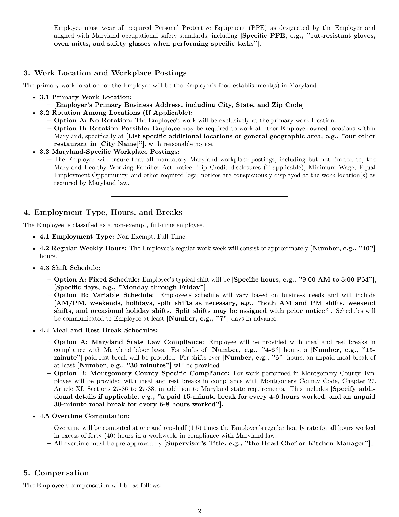 Preview page 2 of Pro Maryland cook employment contract template