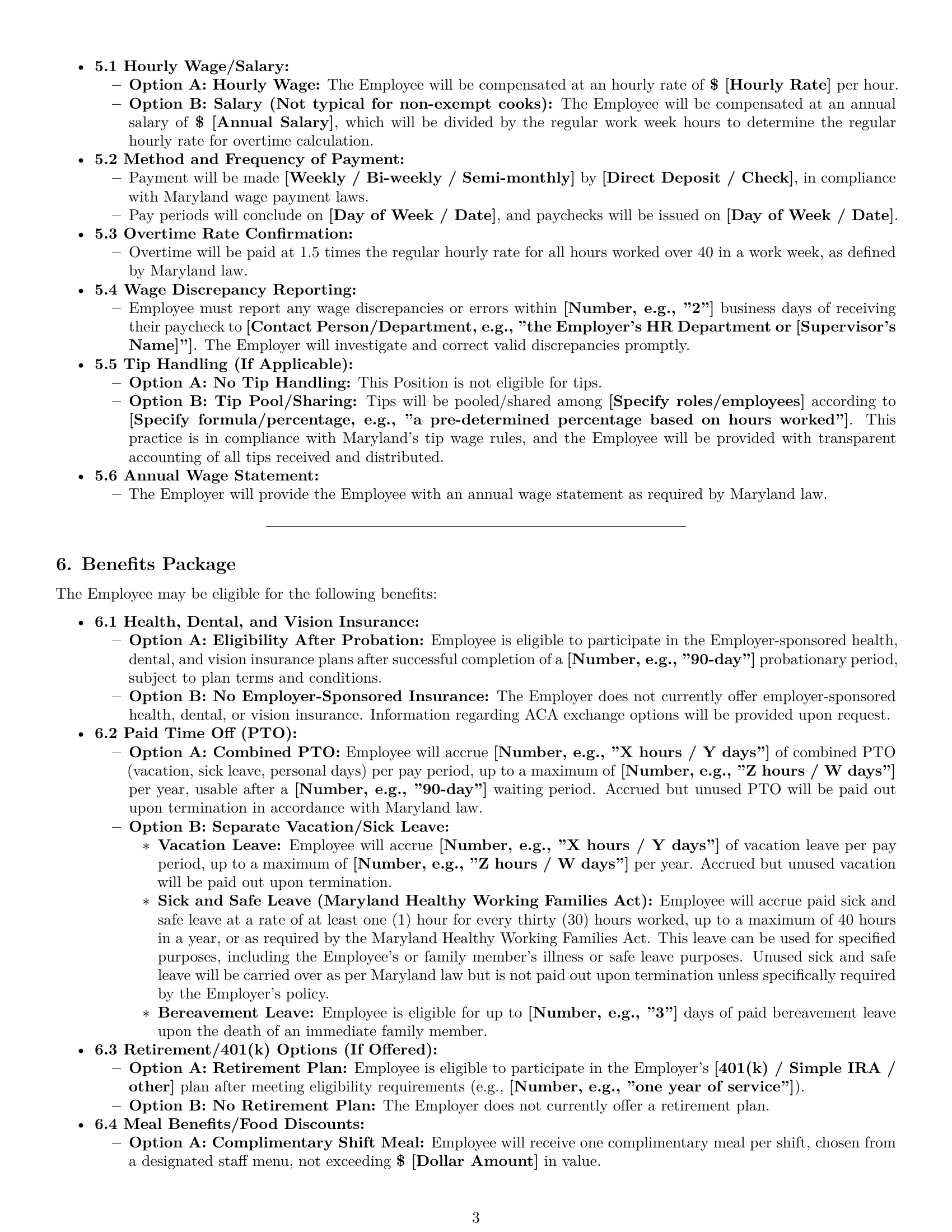 Preview page 3 of Pro Maryland cook employment contract template