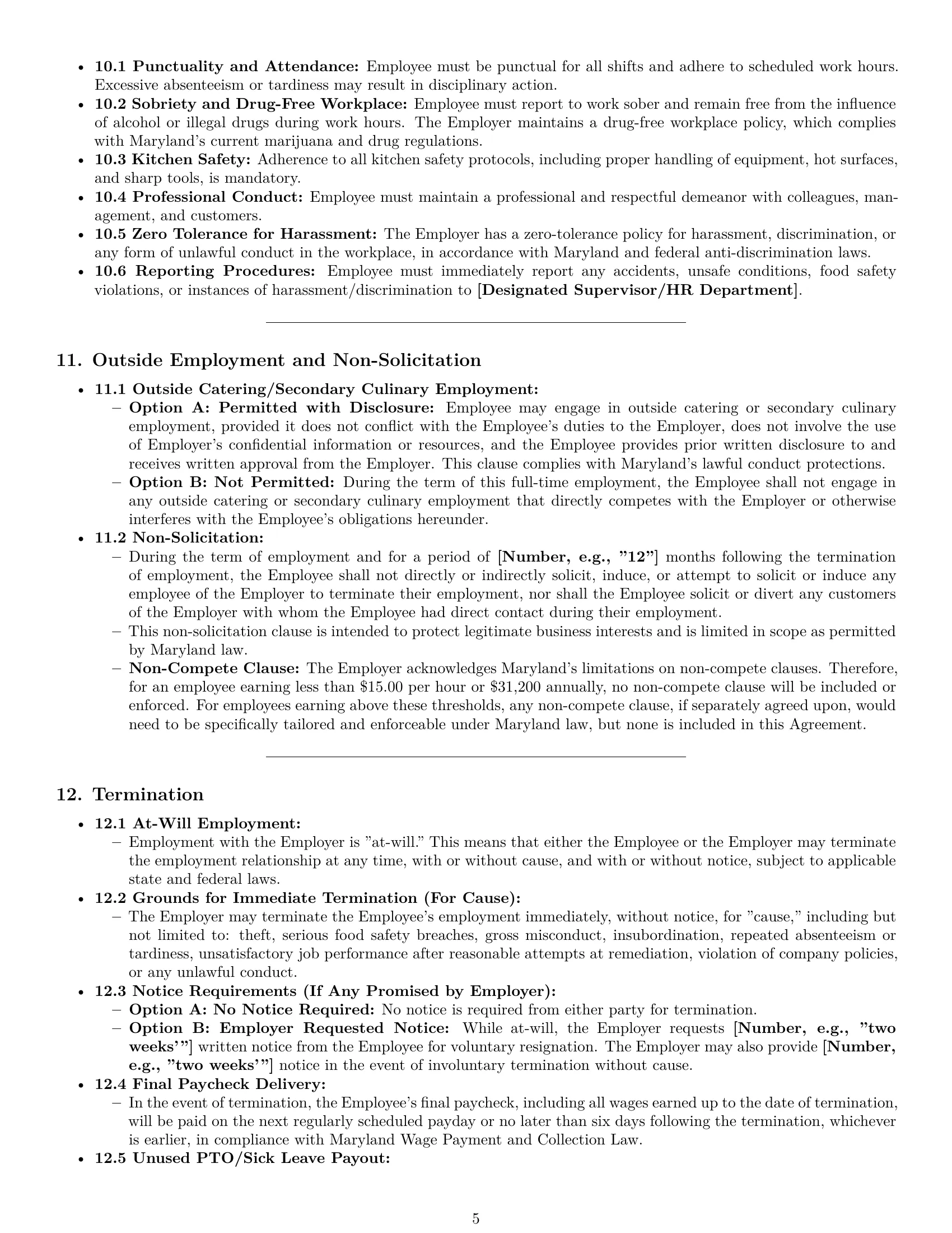 Preview page 5 of Pro Maryland cook employment contract template
