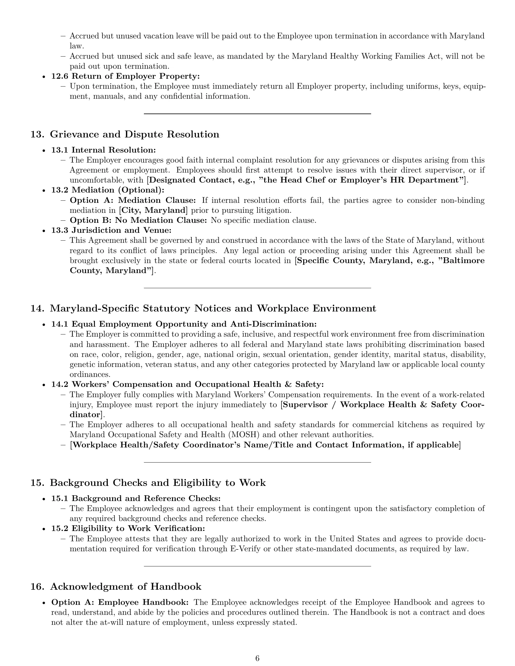 Preview page 6 of Pro Maryland cook employment contract template