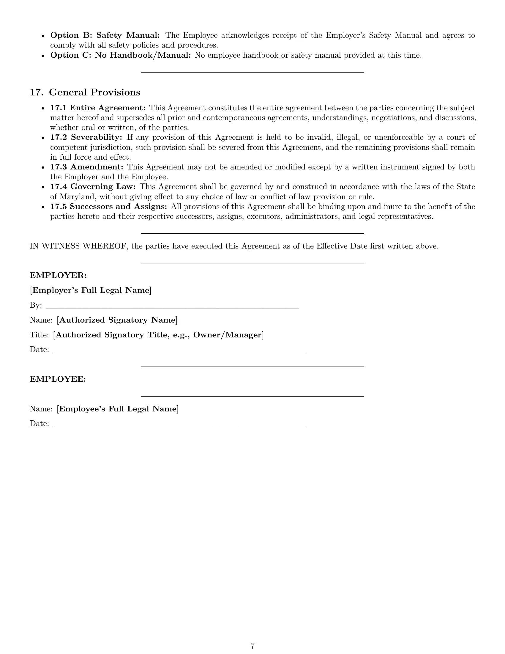 Preview page 7 of Pro Maryland cook employment contract template