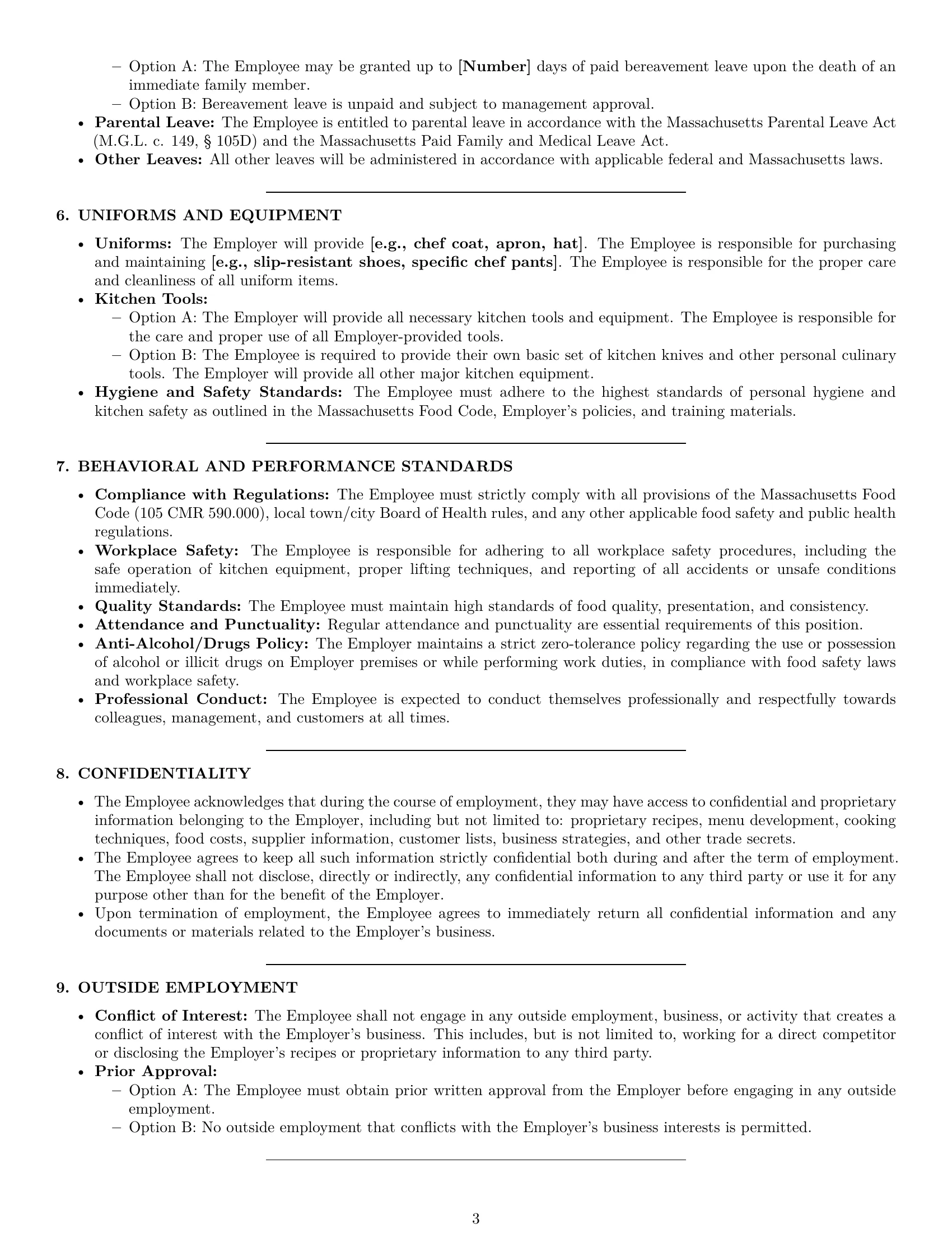 Preview page 3 of Pro Massachusetts cook employment contract template