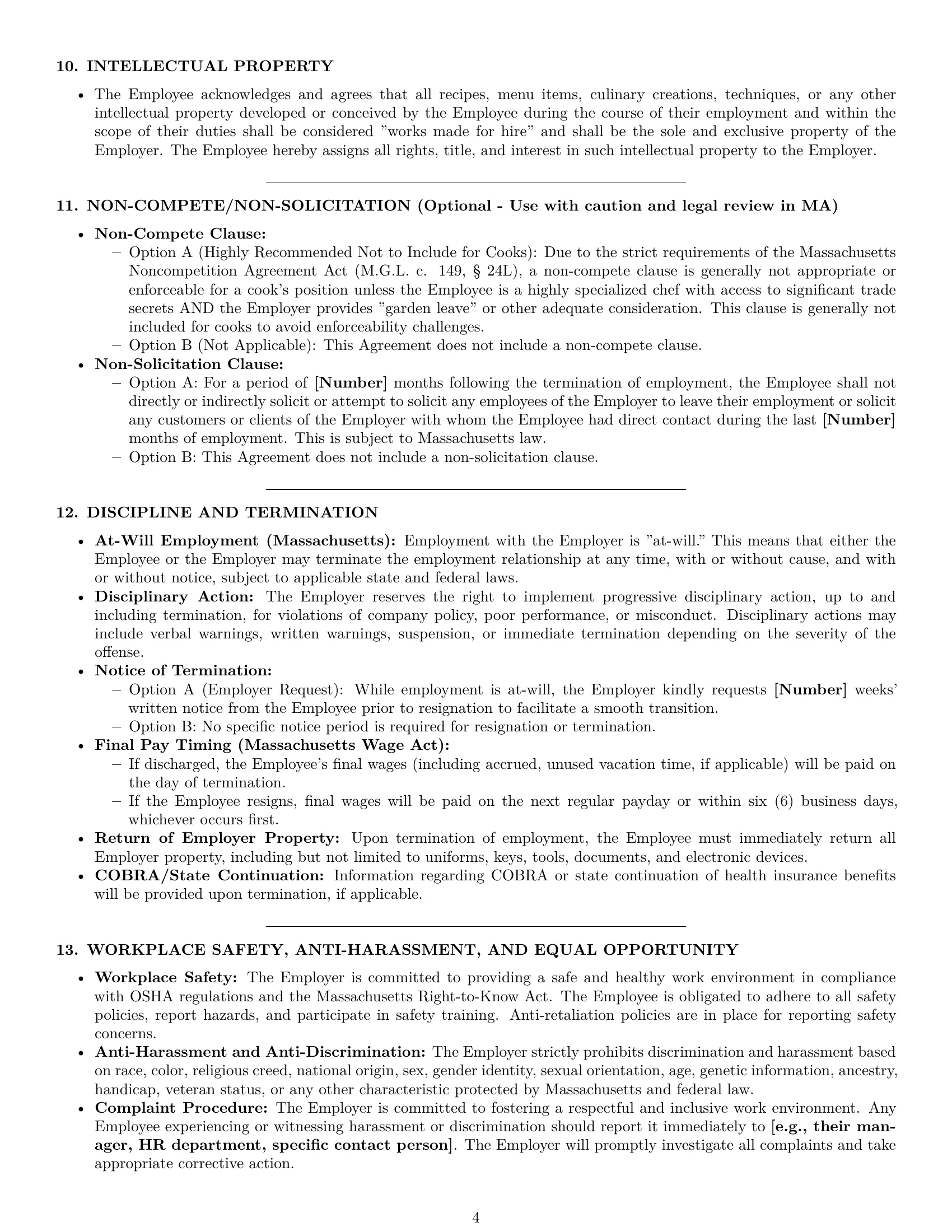 Preview page 4 of Pro Massachusetts cook employment contract template