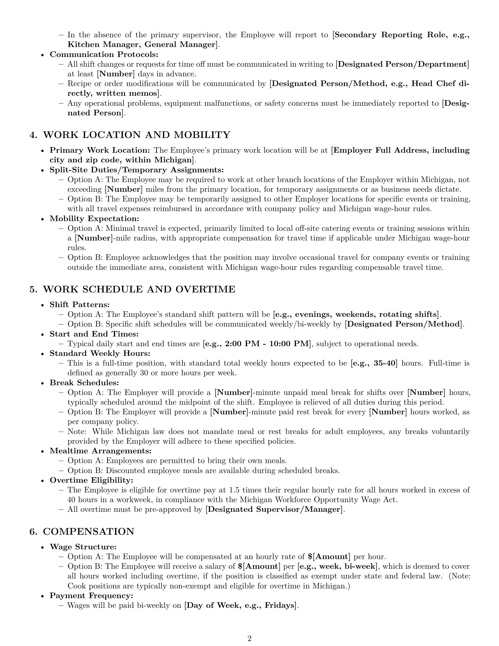 Preview page 2 of Pro Michigan cook employment contract template
